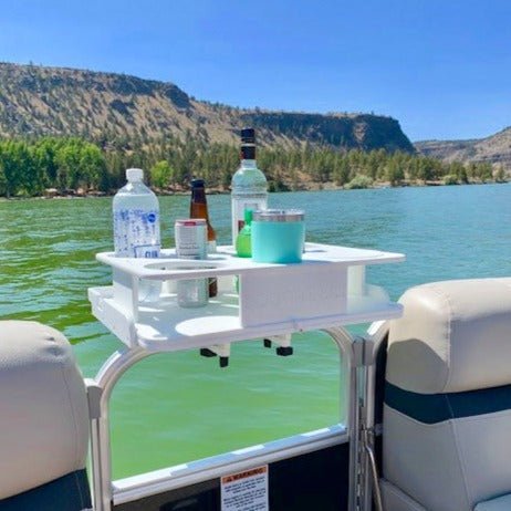 Top Space-Saving Hack for Your Pontoon Boat: Rail-Mounted Pontoon Tables! - Docktail Bar