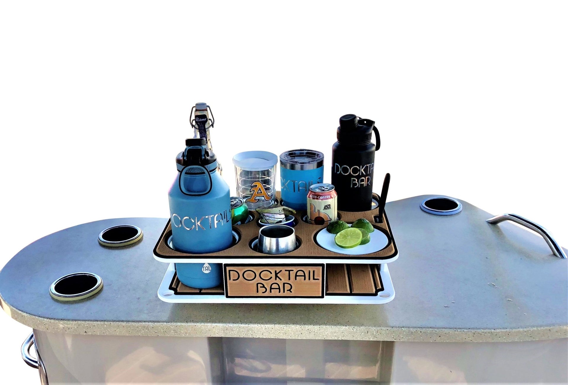 Docktail Boat Table Caddy and Storage Accessory - Choose Your Mount, Color & Custom Name - Docktail Bar