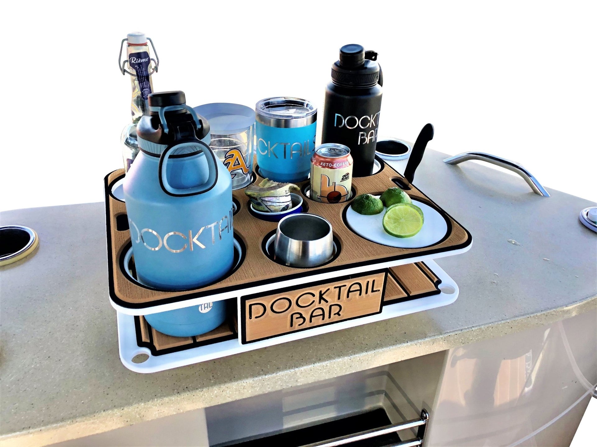Docktail Boat Table Caddy and Storage Accessory - Choose Your Mount, Color & Custom Name - Docktail Bar