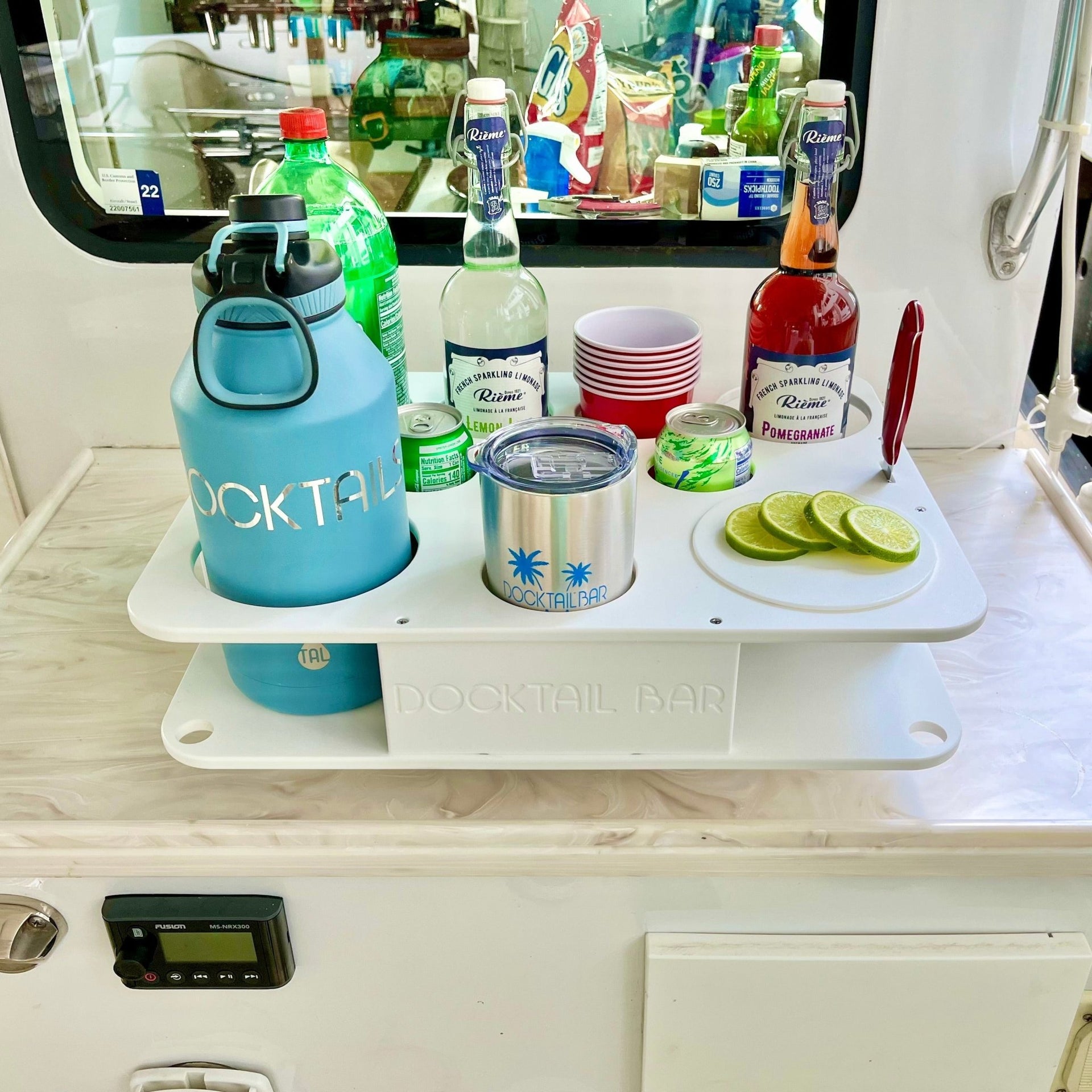 Docktail Boat Table Caddy and Storage Accessory - Choose Your Mount, Color & Custom Name - Docktail Bar