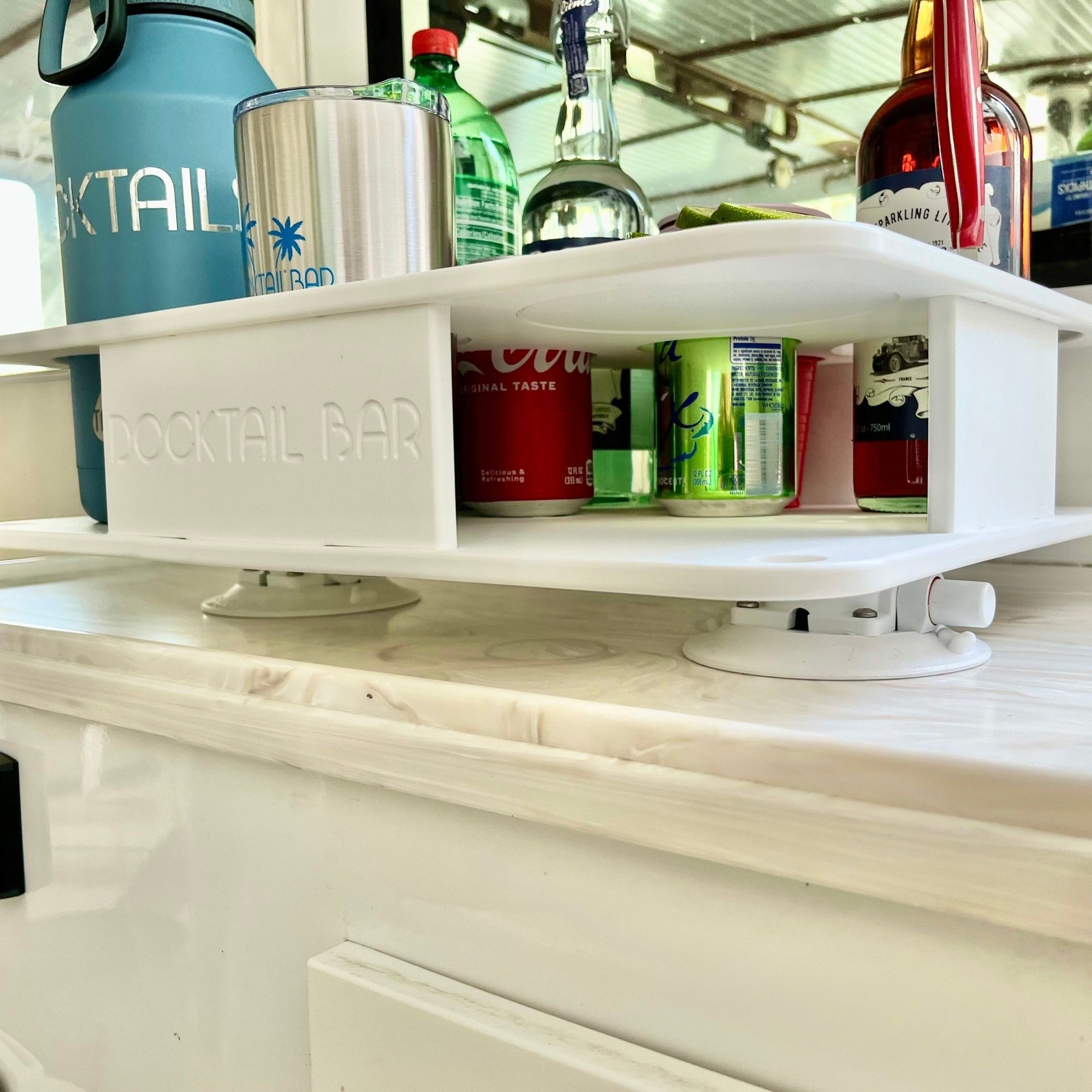 Docktail Boat Table Caddy and Storage Accessory - Choose Your Mount, Color & Custom Name - Docktail Bar