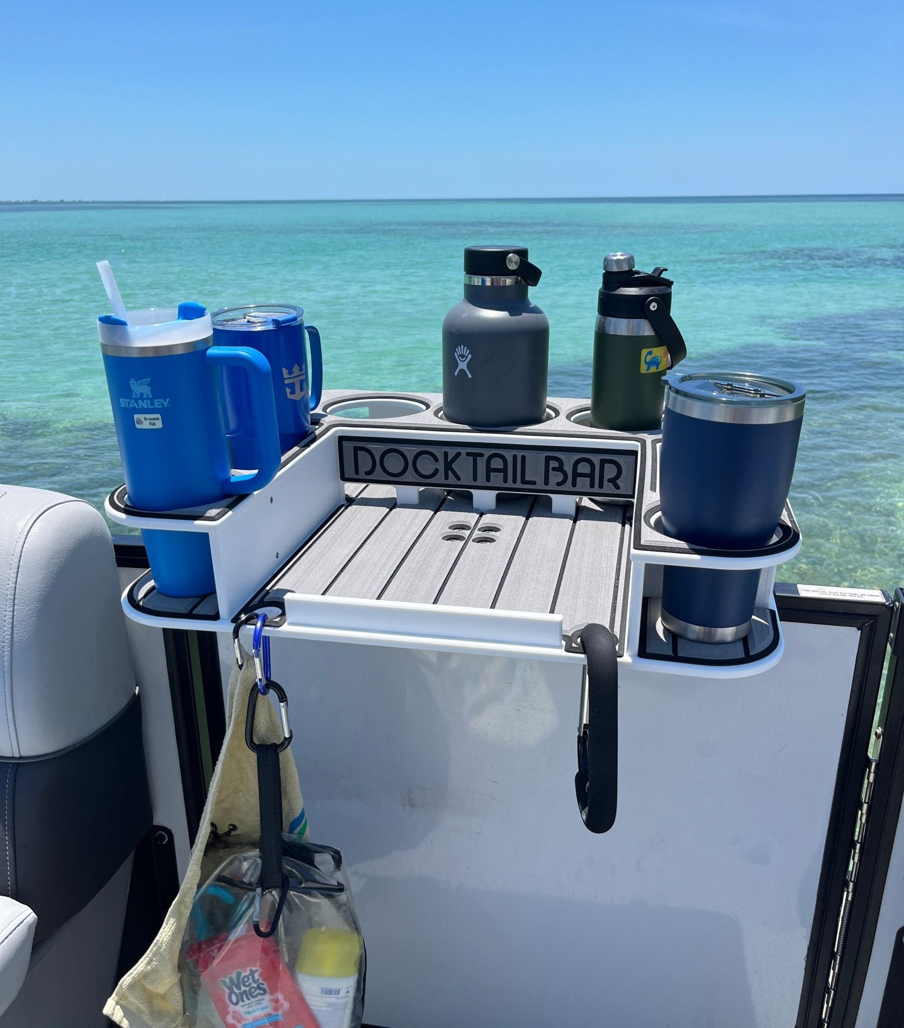 Docktail Butler Boat Table with Pontoon Boat Rail Mount - Docktail Bar