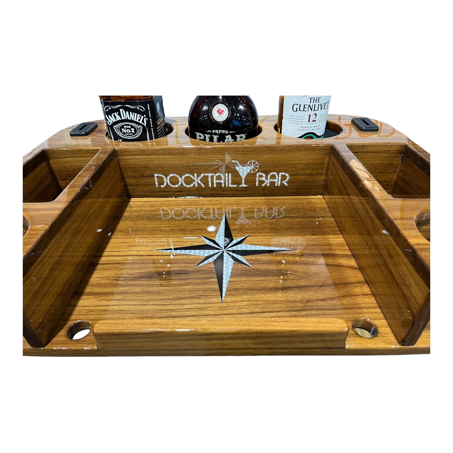 Docktail Elite Series Custom Teak Tables for Rocket Launchers, Leaning Posts and Rod Holders - Docktail Bar