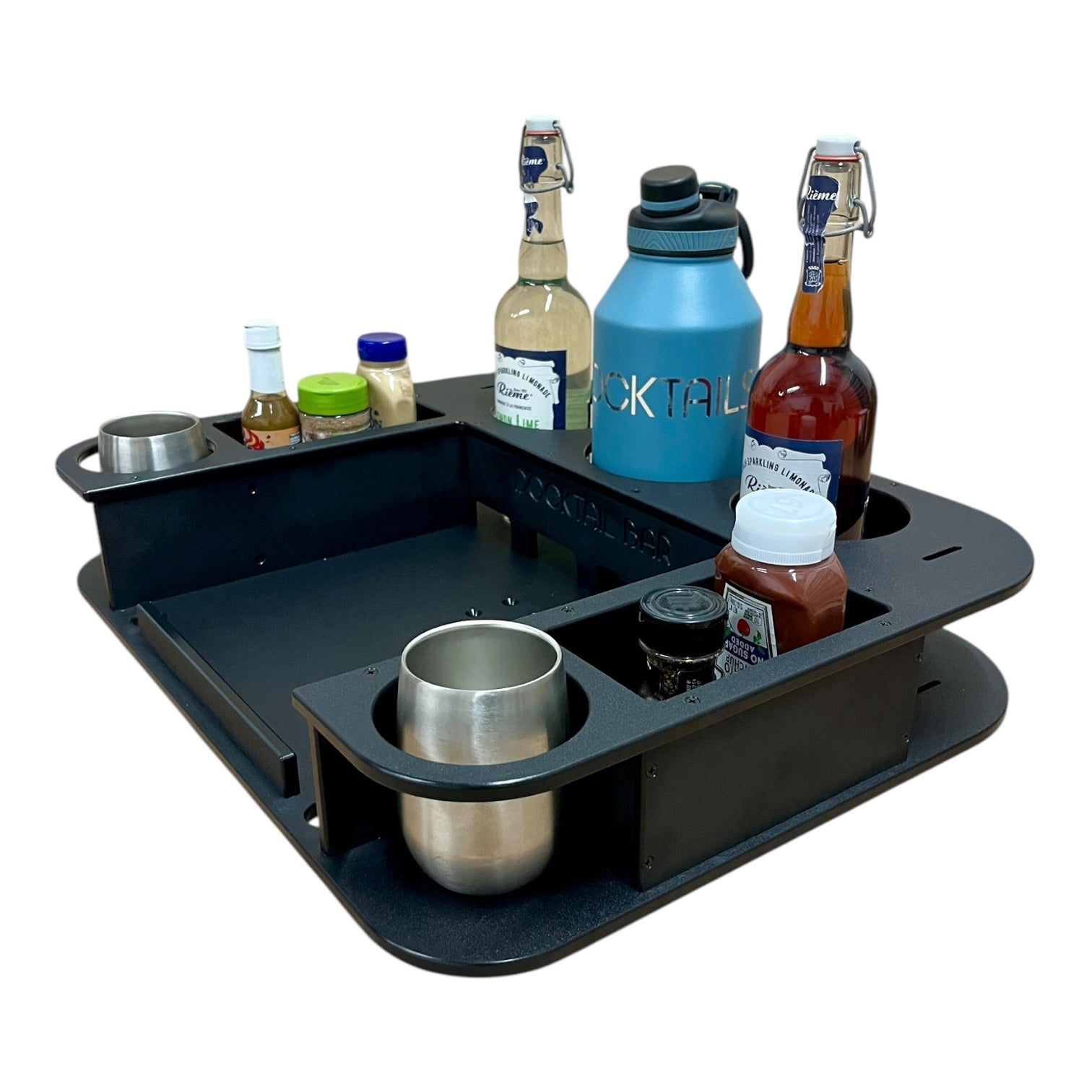 Midnight Series - Docktail Butler Boat Table with Adjustable Rod Holder Mount - Docktail Bar