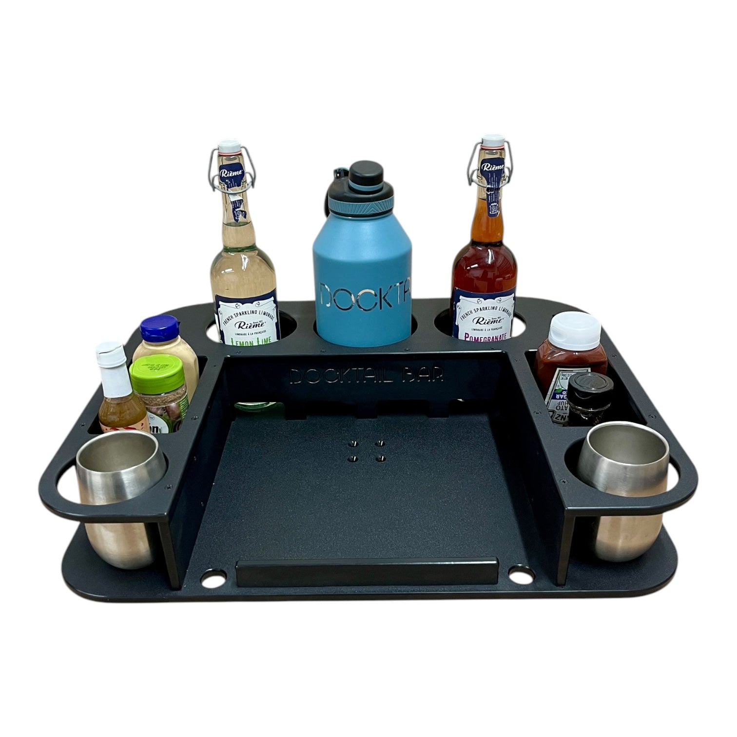 Midnight Series - Docktail Butler Boat Table with Adjustable Rod Holder Mount - Docktail Bar