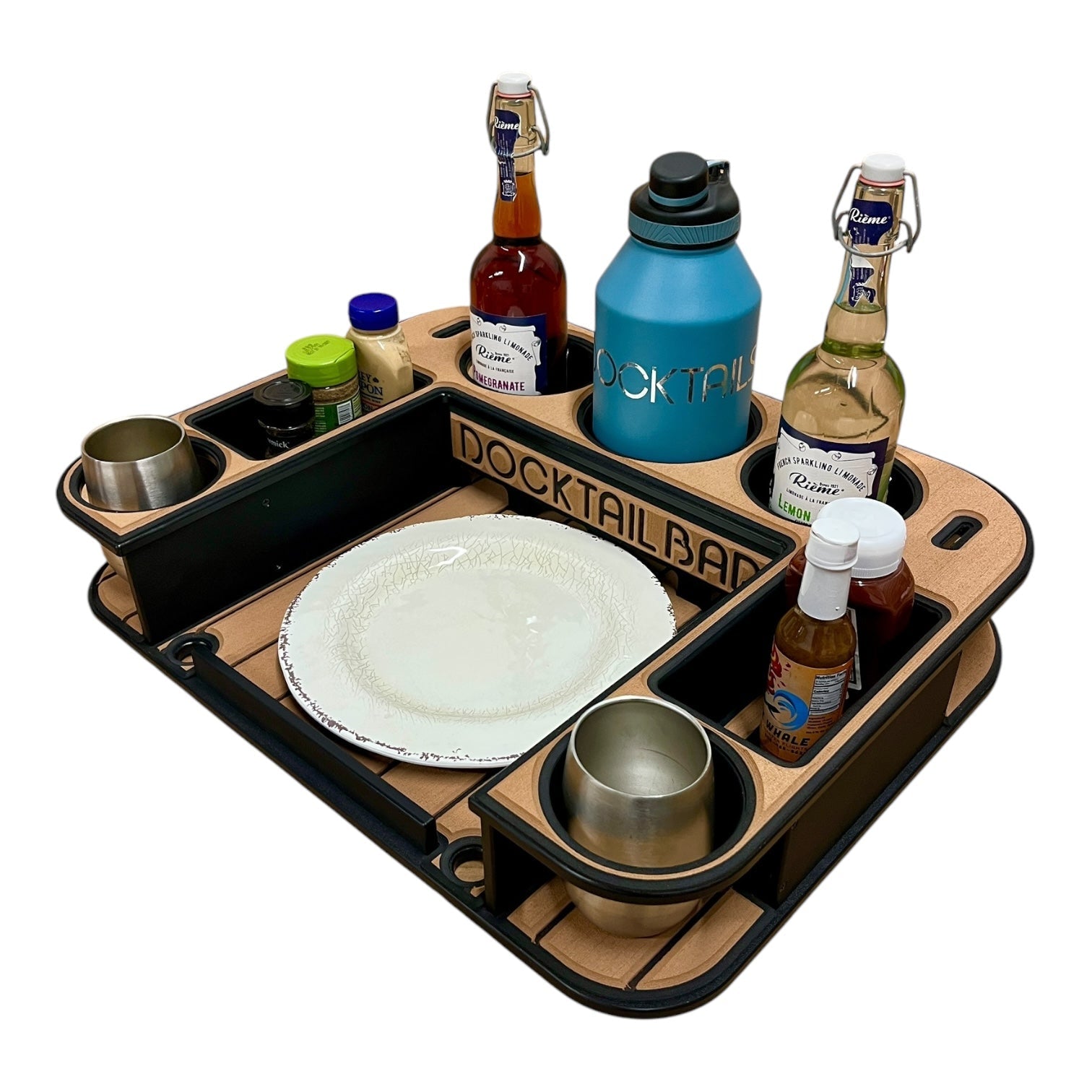 Midnight Series - Docktail Butler Boat Table with Adjustable Rod Holder Mount - Docktail Bar