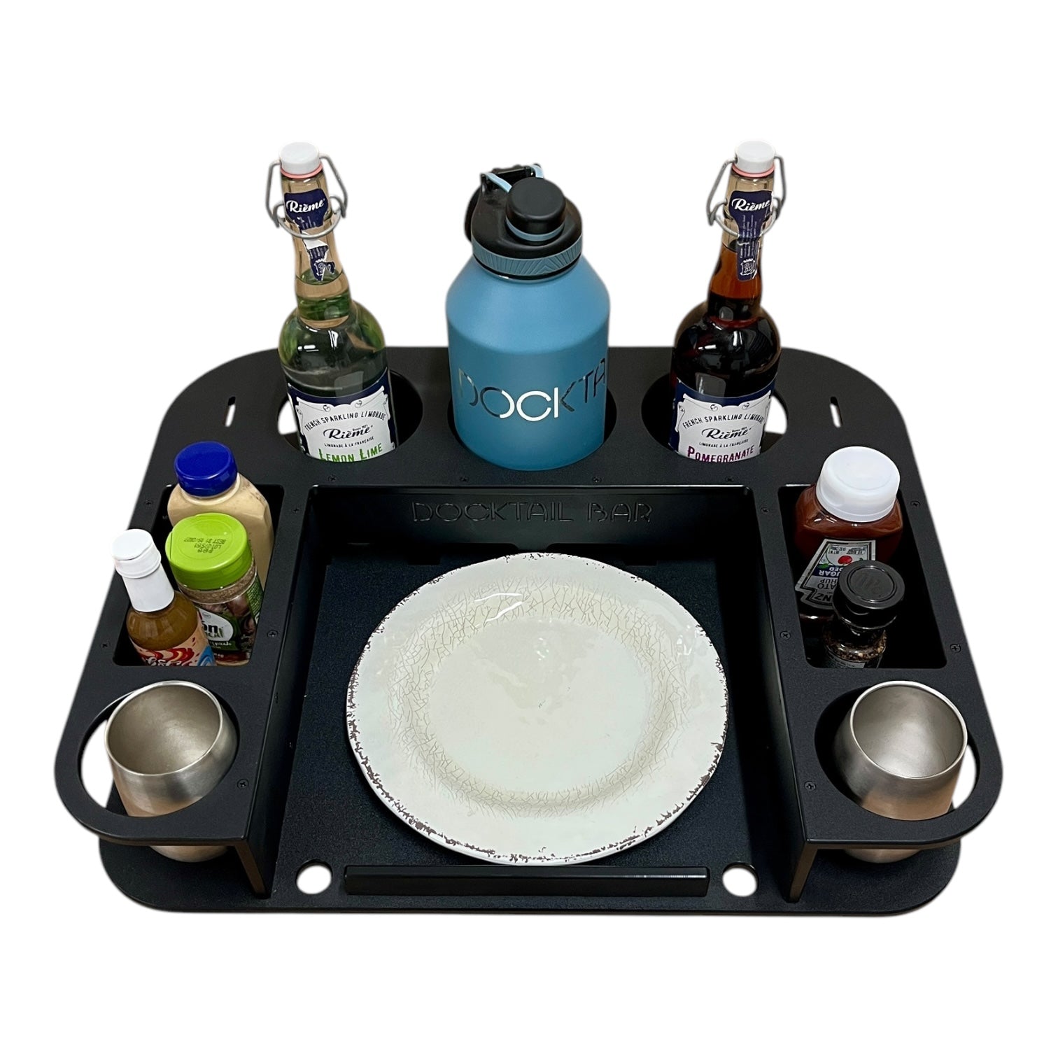 Midnight Series - Docktail Butler Boat Table with Adjustable Rod Holder Mount - Docktail Bar