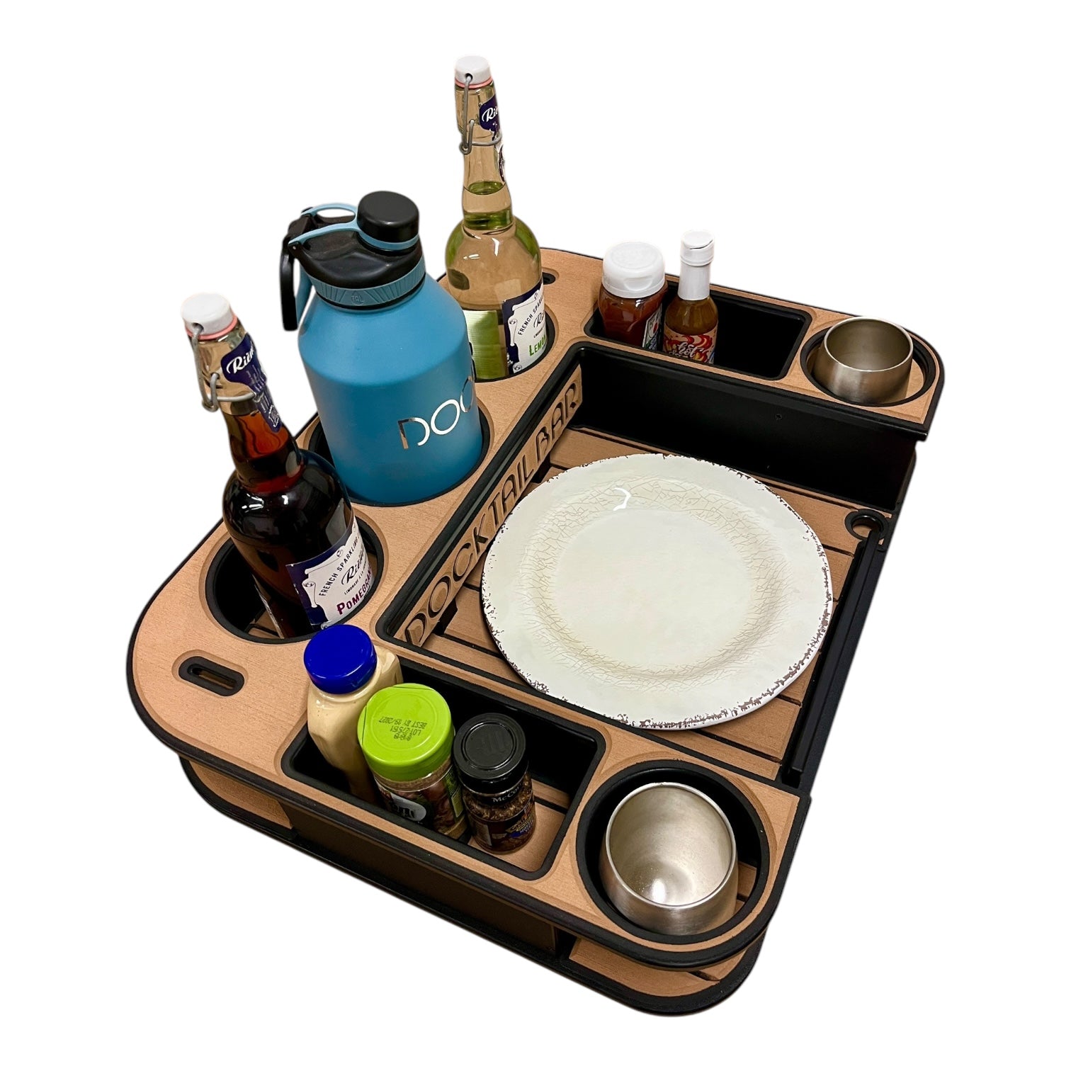 Midnight Series - Docktail Butler Boat Table with Adjustable Rod Holder Mount - Docktail Bar