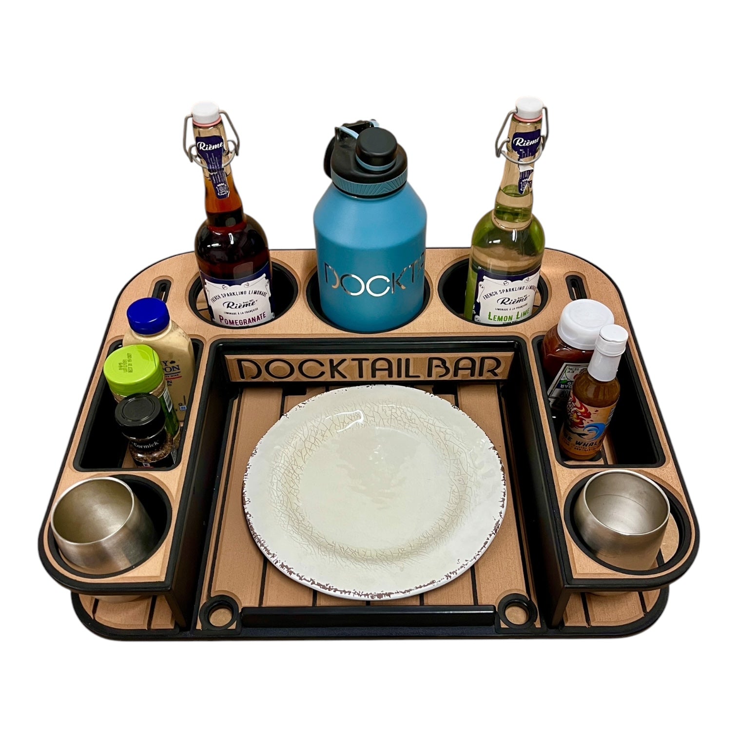 Midnight Series - Docktail Butler Boat Table with Adjustable Rod Holder Mount - Docktail Bar