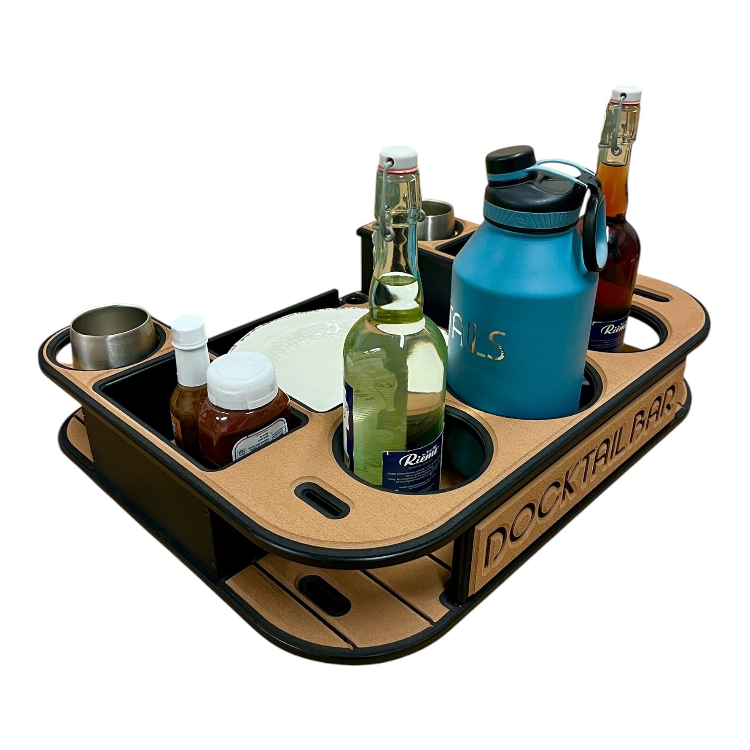 Midnight Series - Docktail Butler Boat Table with Adjustable Rod Holder Mount - Docktail Bar