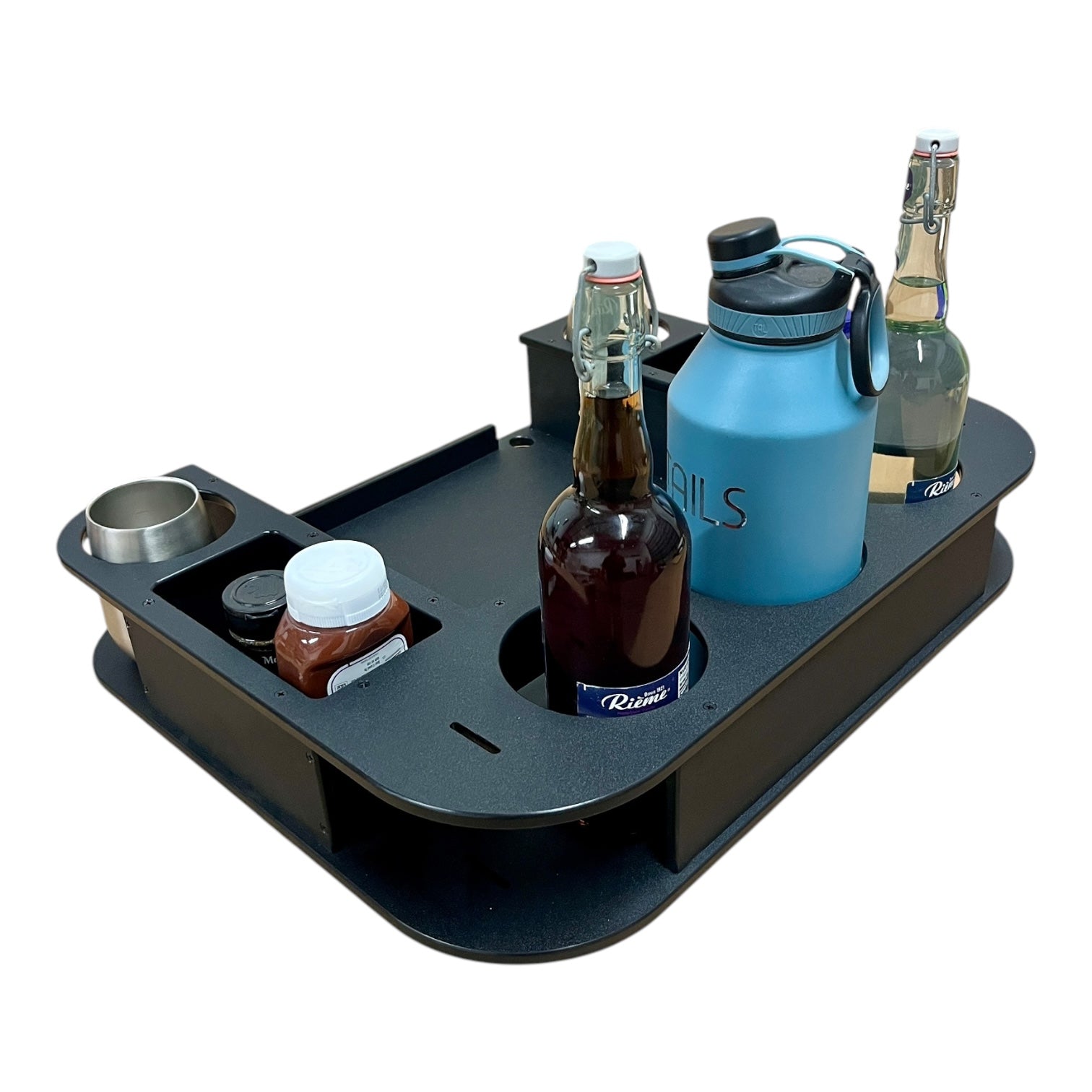 Midnight Series - Docktail Butler Boat Table with Adjustable Rod Holder Mount - Docktail Bar