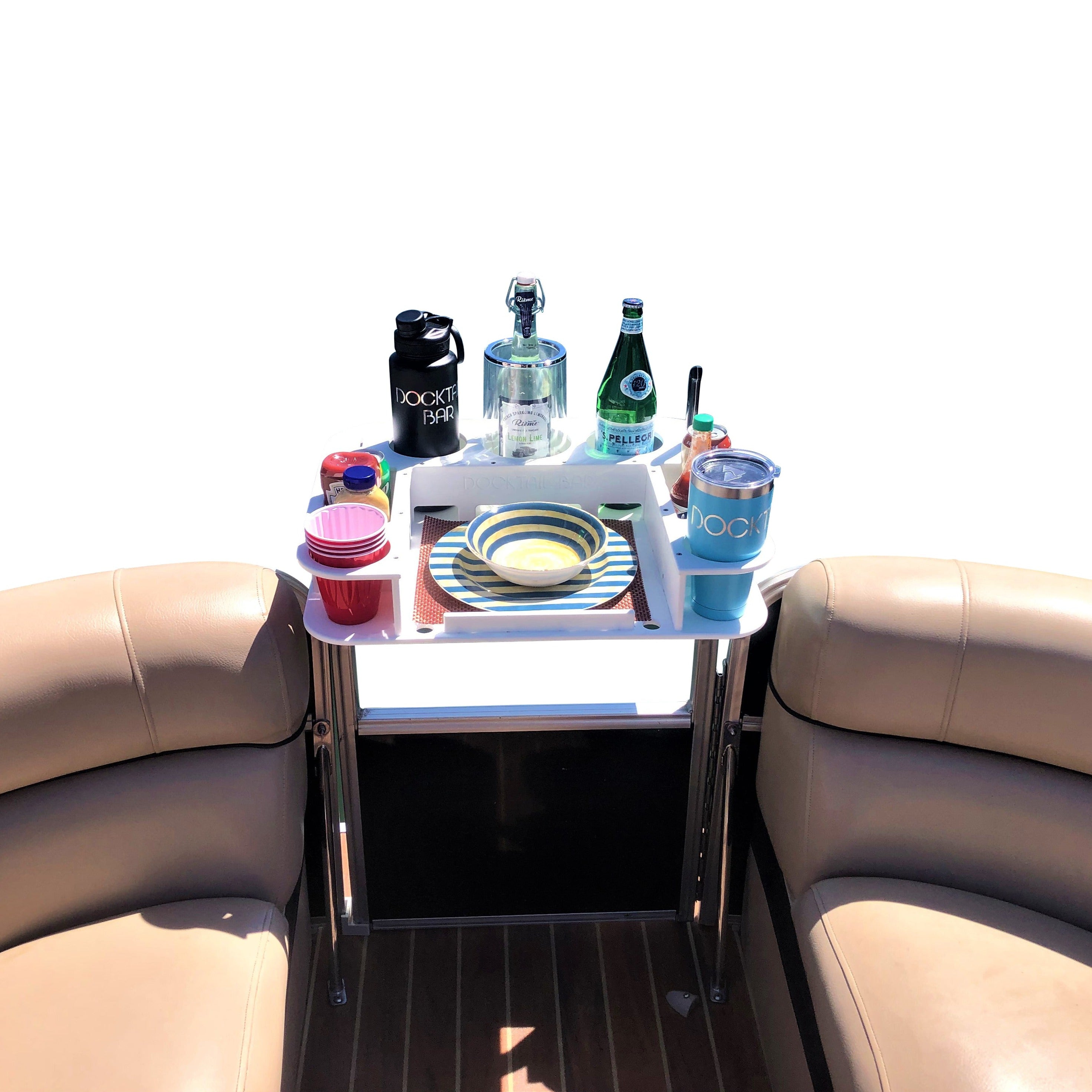 Docktail Butler Boat Table with Pontoon Boat Rail Mount - Choose Your Color