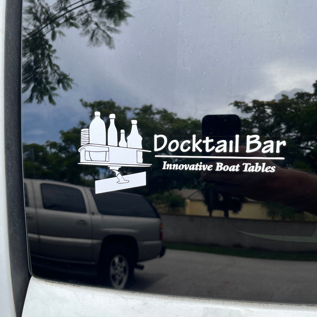 Docktail Bar "Innovative Boat Tables" White Vinyl Window Transfer Sticker - 7.25" x 3"