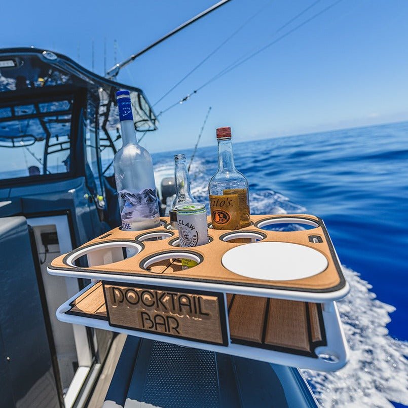 Docktail Boat Table Caddy with Adjustable Rod Holder Mount - Docktail Bar