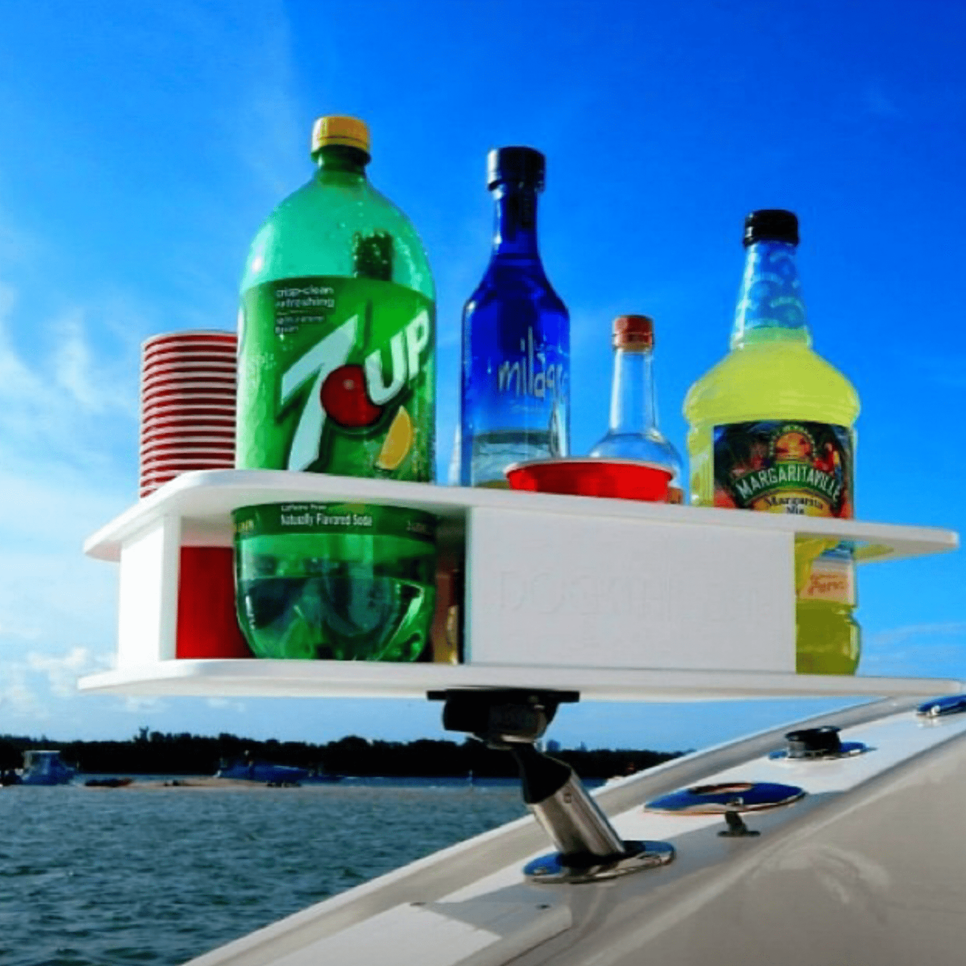 Docktail Boat Table Caddy with Adjustable Rod Holder Mount - Docktail Bar