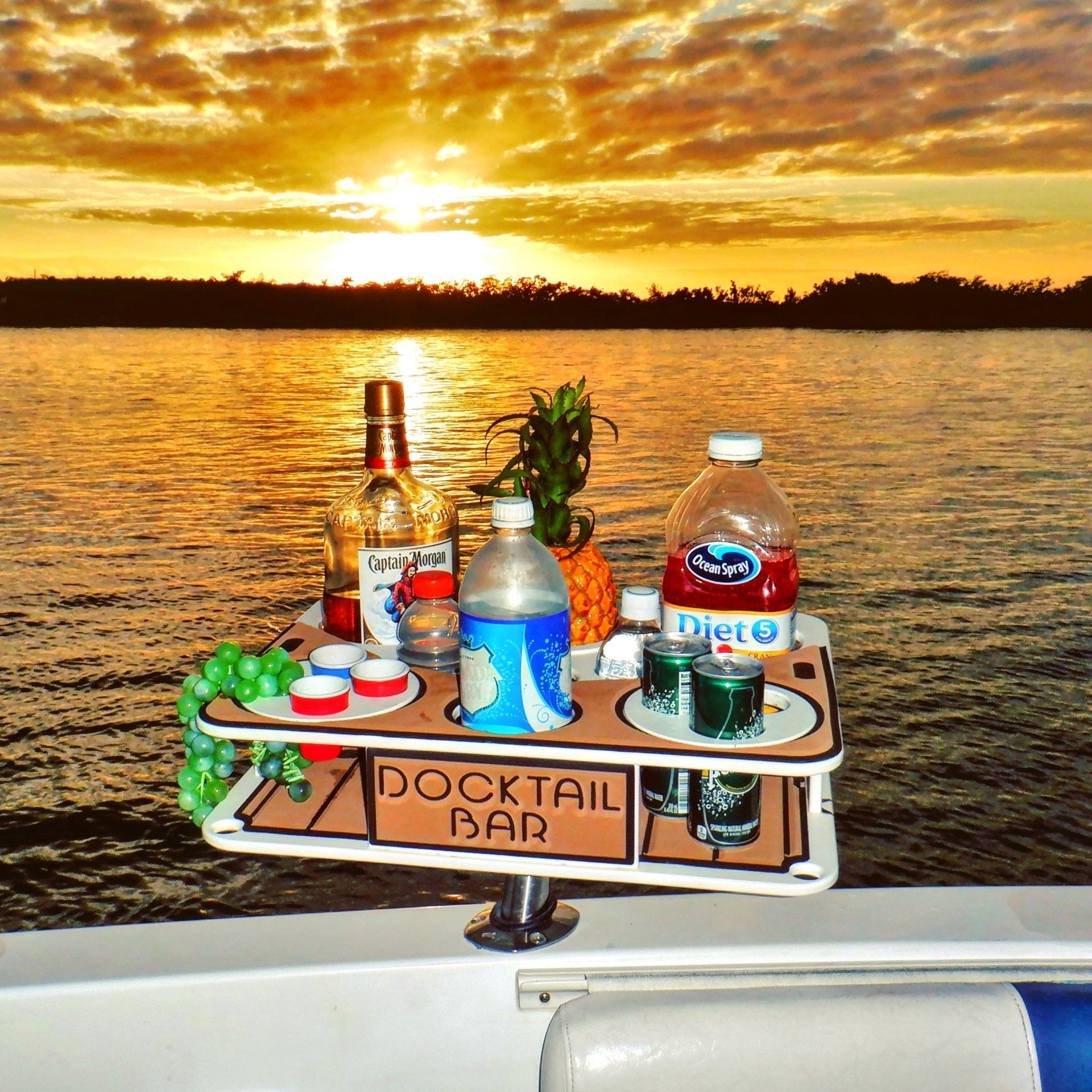 Docktail Boat Table Caddy with Adjustable Rod Holder Mount - Docktail Bar