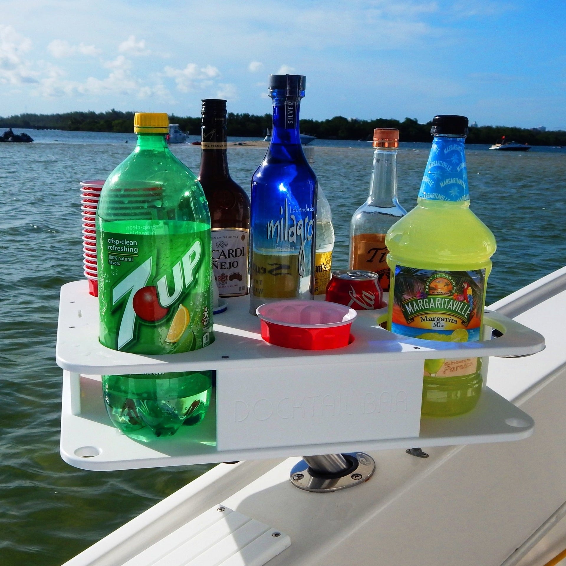 Docktail Boat Table Caddy with Adjustable Rod Holder Mount - Docktail Bar