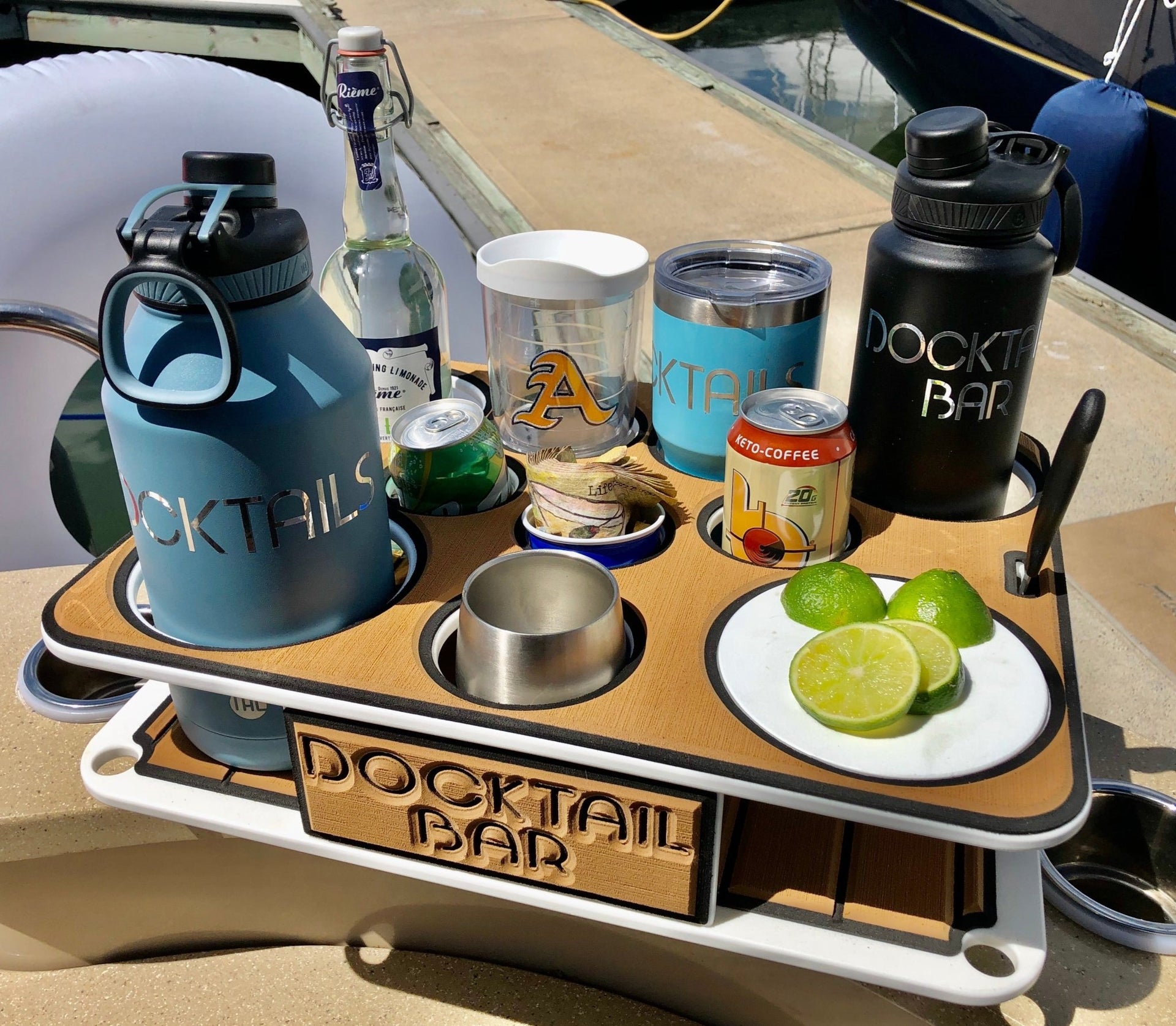 Docktail Boat Table Caddy with Adjustable Rod Holder Mount - Docktail Bar