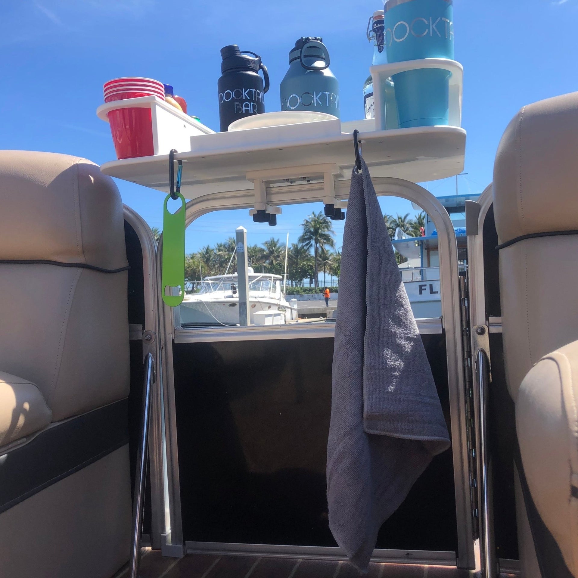 Docktail Butler Boat Table with Pontoon Boat Rail Mount - Docktail Bar