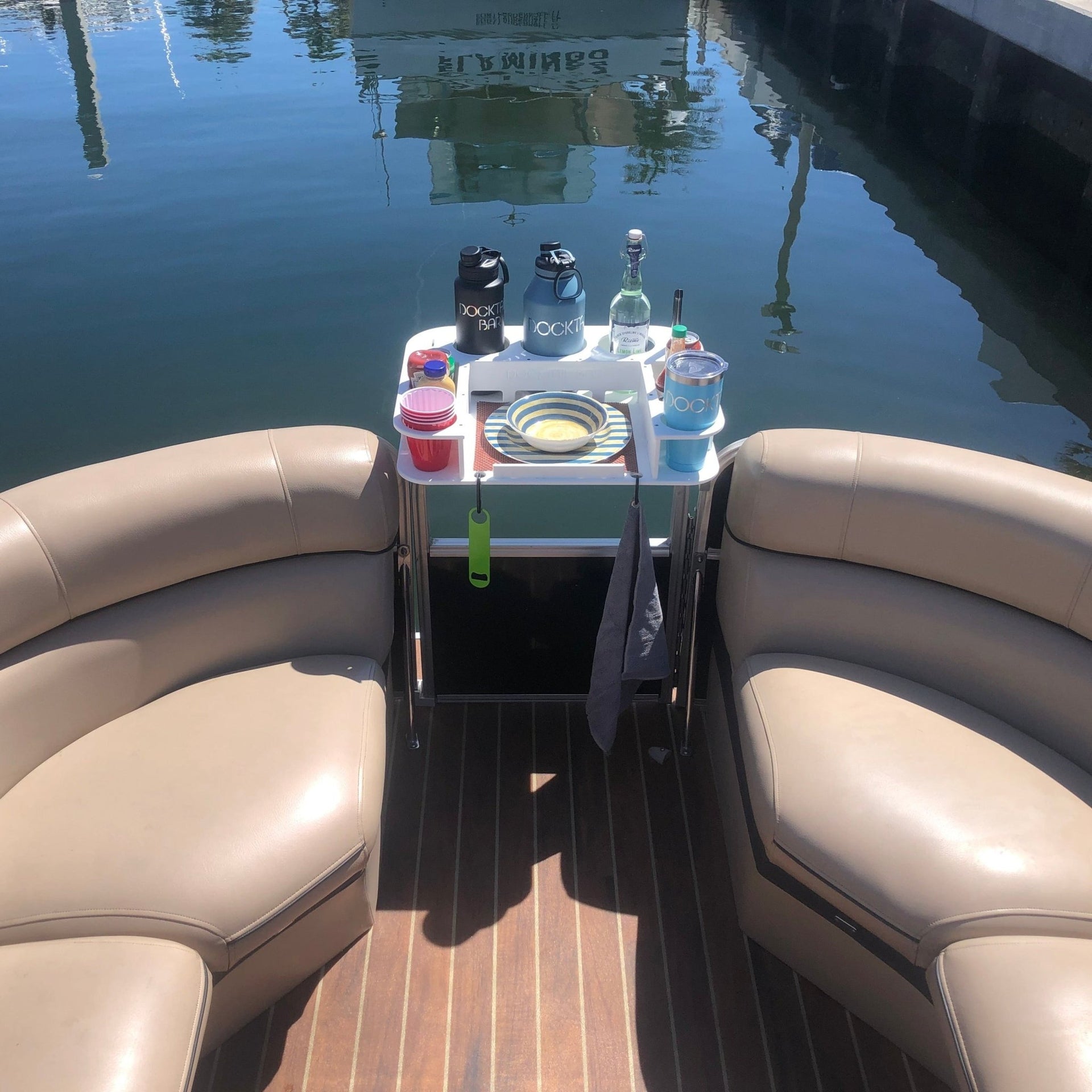 Docktail Butler Boat Table with Pontoon Boat Rail Mount - Docktail Bar