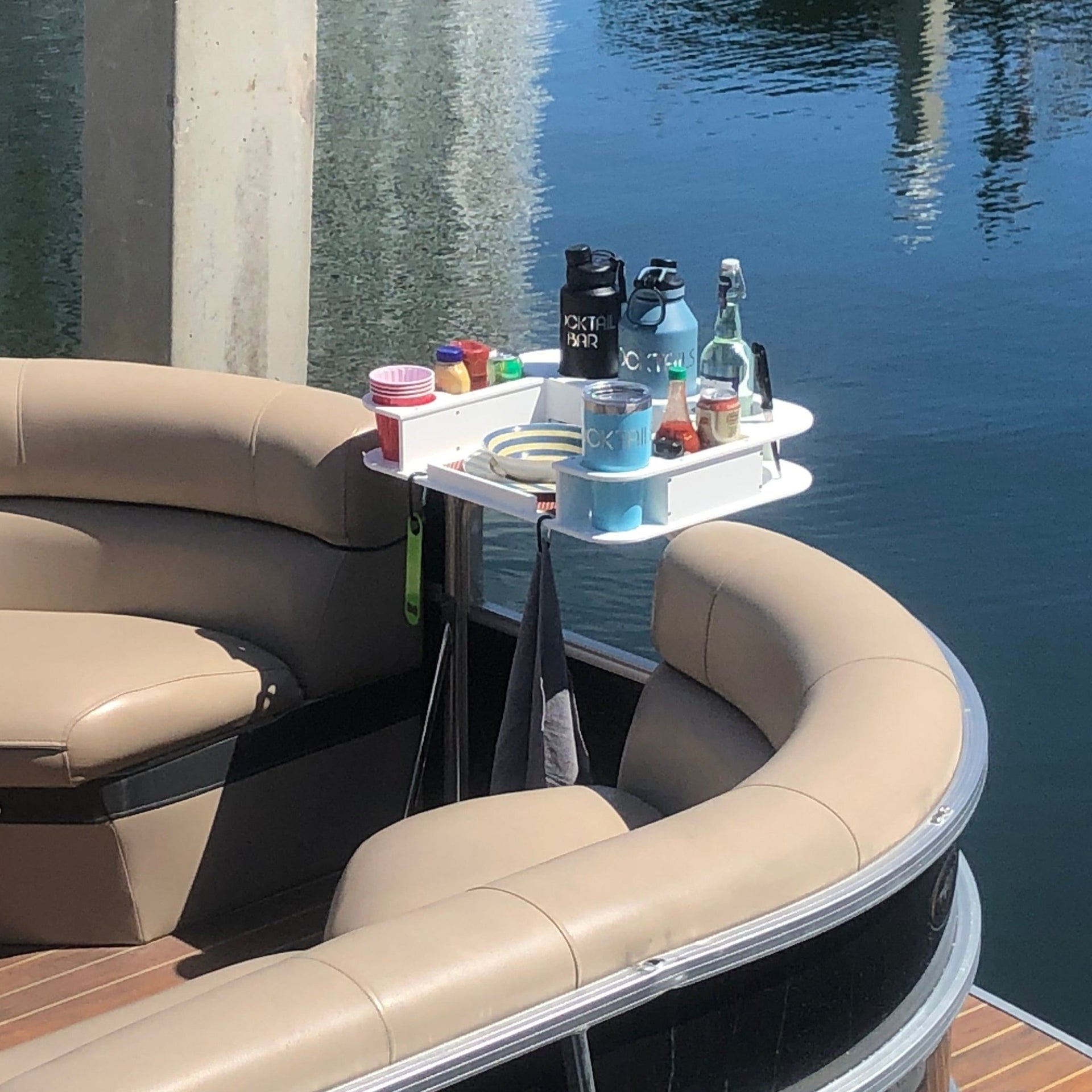 Docktail Butler Boat Table with Pontoon Boat Rail Mount - Docktail Bar