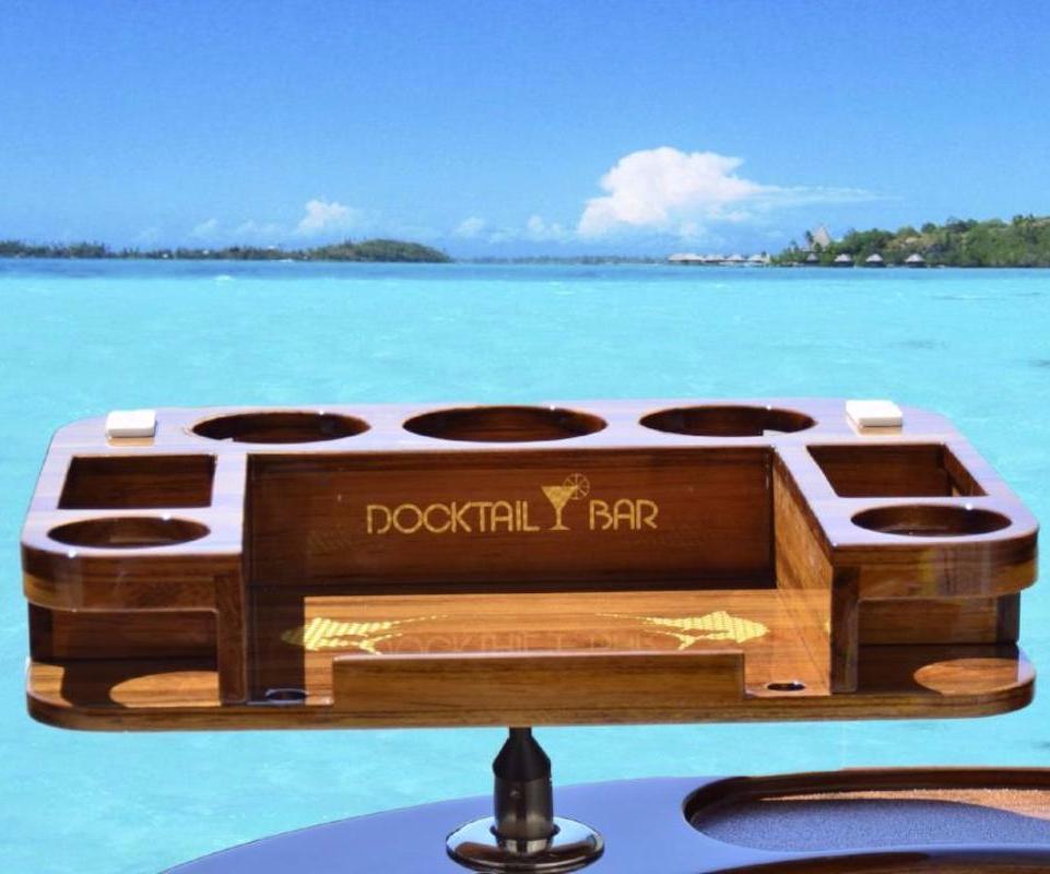Docktail Elite Series Custom Teak Tables for Rocket Launchers, Leaning Posts and Rod Holders - Docktail Bar
