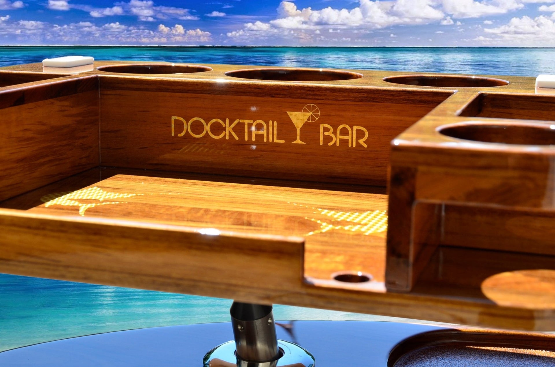 Docktail Elite Series Custom Teak Tables for Rocket Launchers, Leaning Posts and Rod Holders - Docktail Bar