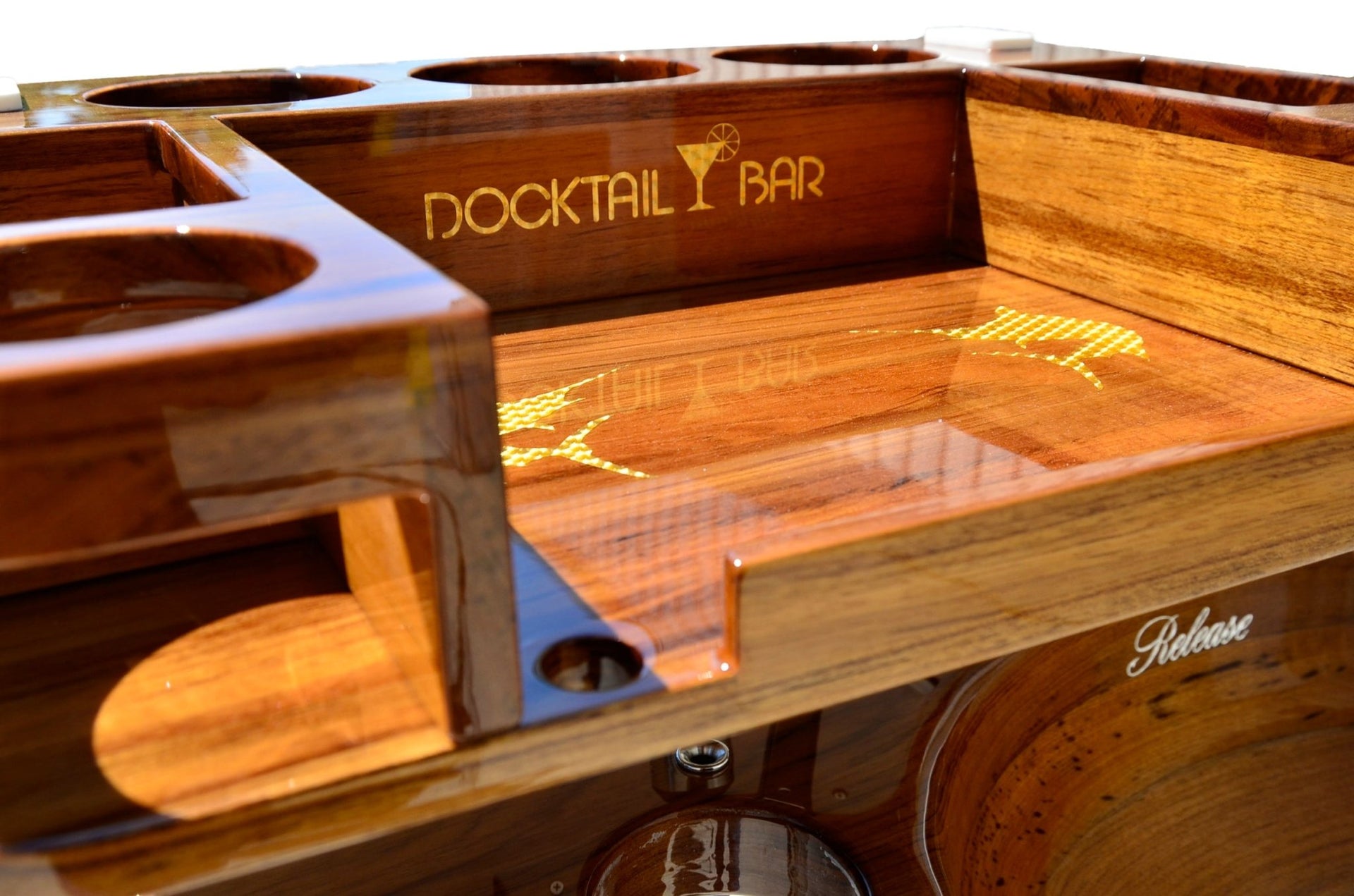 Docktail Elite Series Custom Teak Tables for Rocket Launchers, Leaning Posts and Rod Holders - Docktail Bar