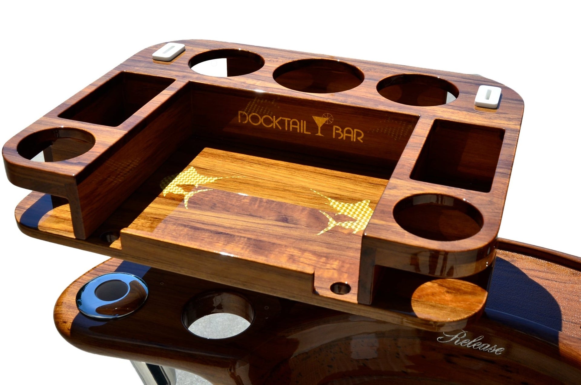 Docktail Elite Series Custom Teak Tables for Rocket Launchers, Leaning Posts and Rod Holders - Docktail Bar
