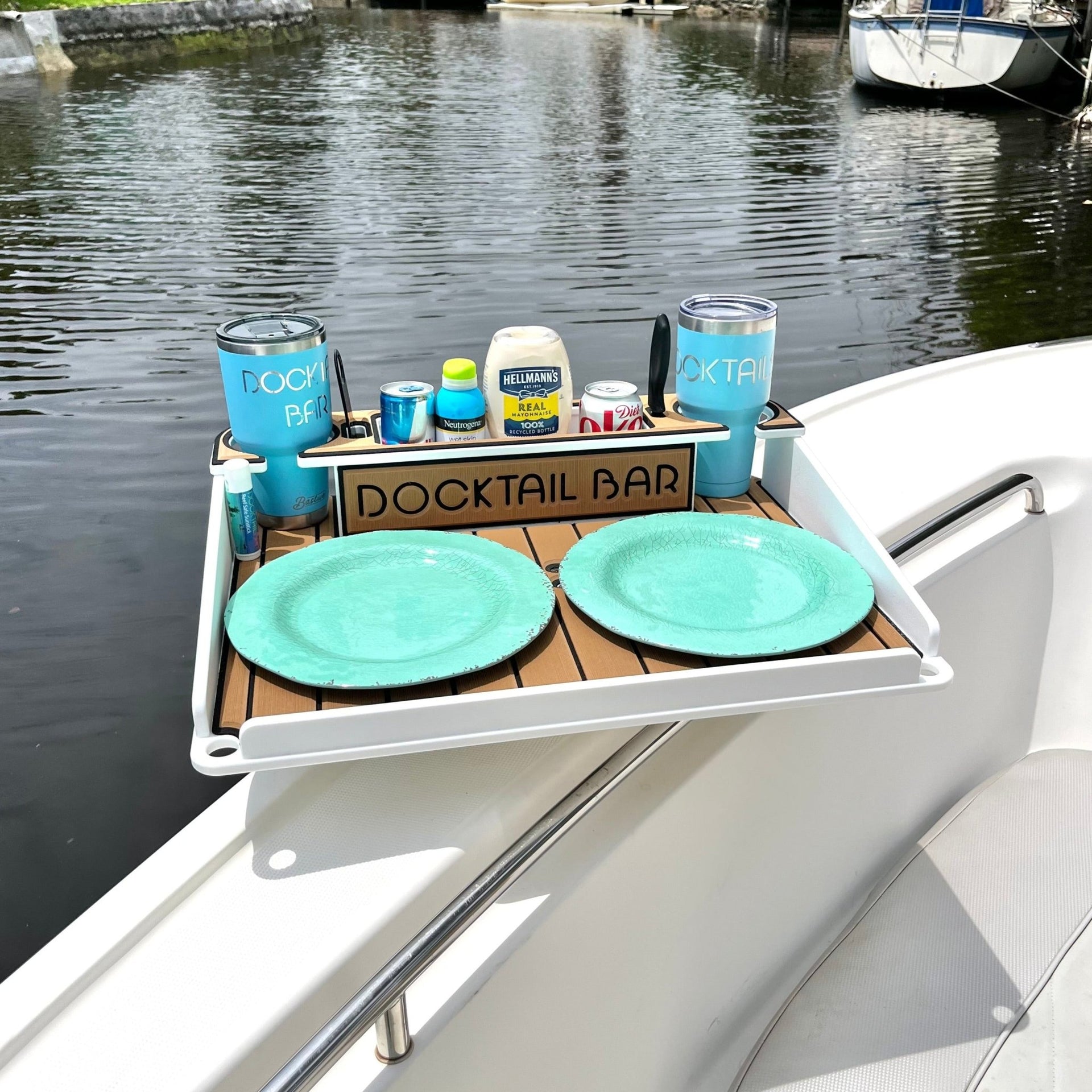 Docktail Utility Boat Table Accessory with Adjustable Rod Holder Mount - Docktail Bar