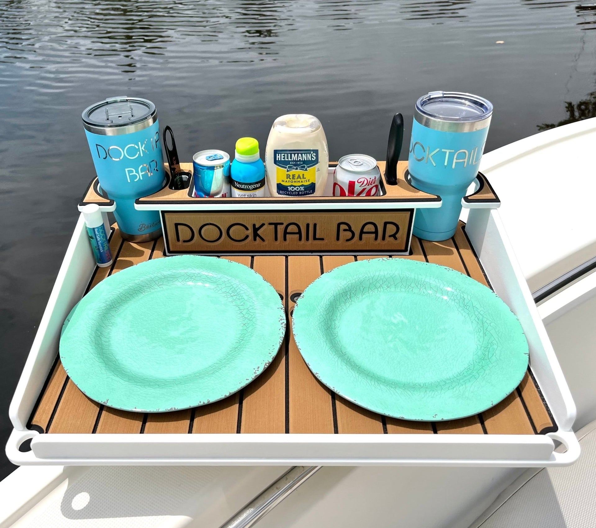 Docktail Utility Boat Table Accessory with Adjustable Rod Holder Mount - Docktail Bar