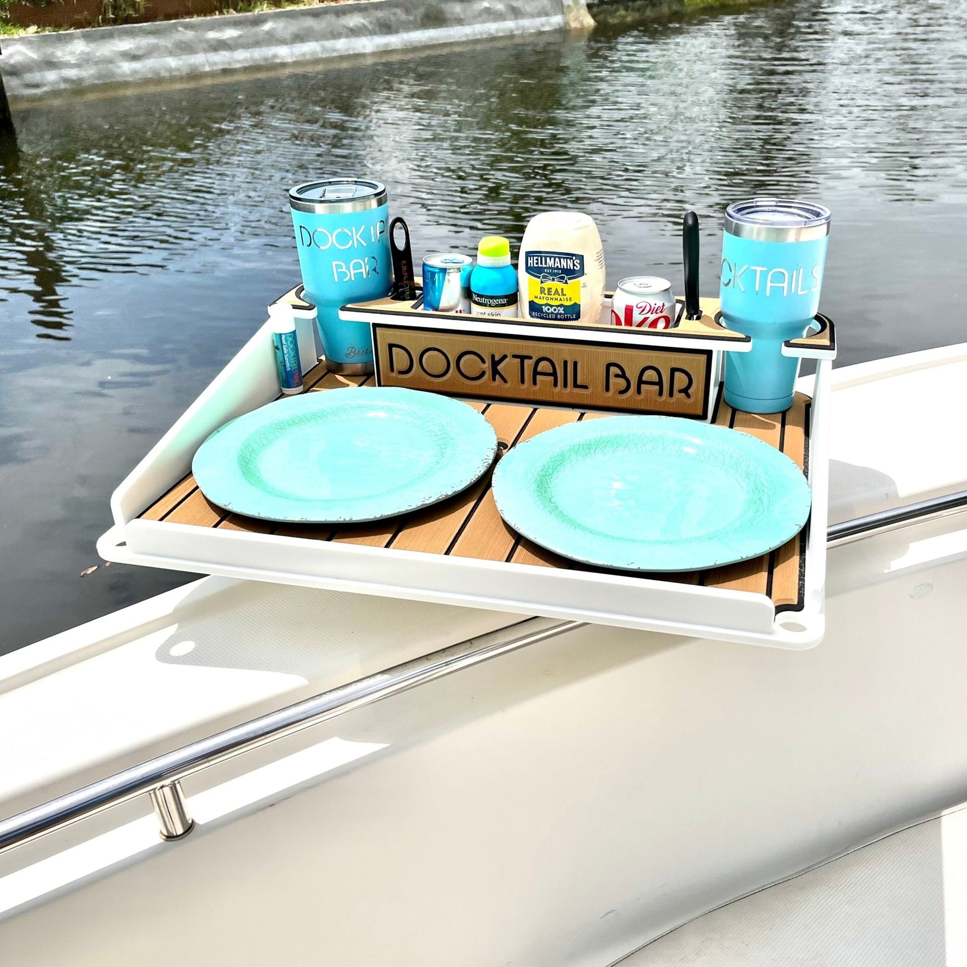 Docktail Utility Boat Table Accessory with Adjustable Rod Holder Mount - Docktail Bar