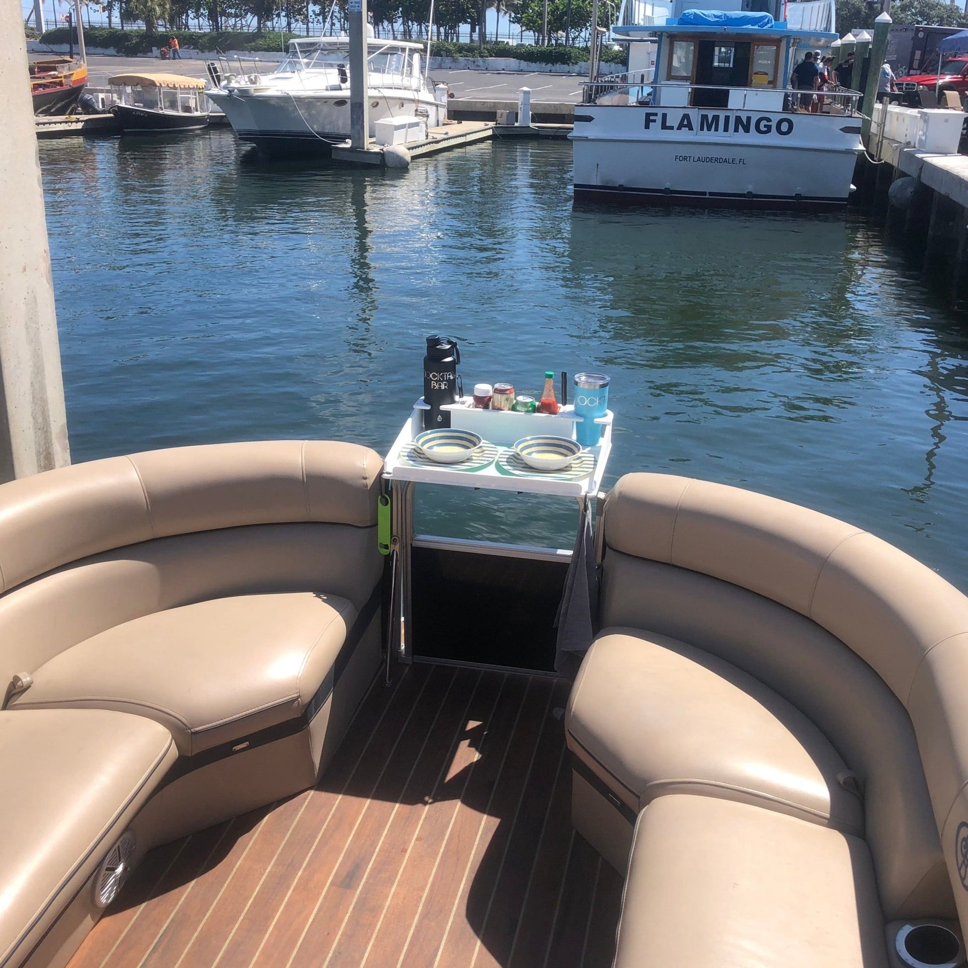 Docktail Utility Boat Table with Pontoon Boat Rail Mount - Docktail Bar