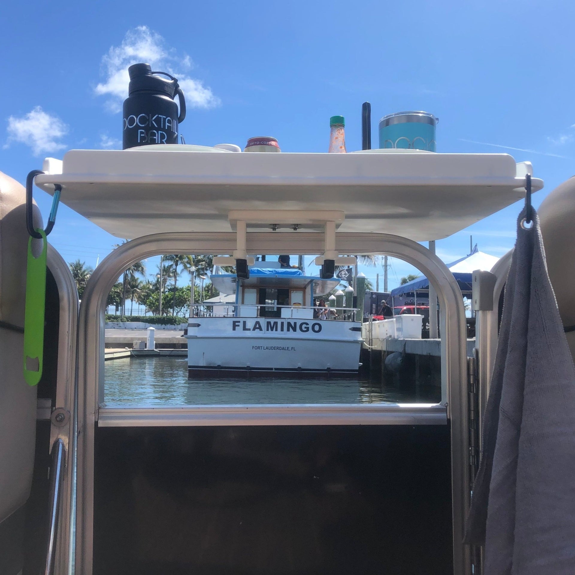 Docktail Utility Boat Table with Pontoon Boat Rail Mount - Docktail Bar