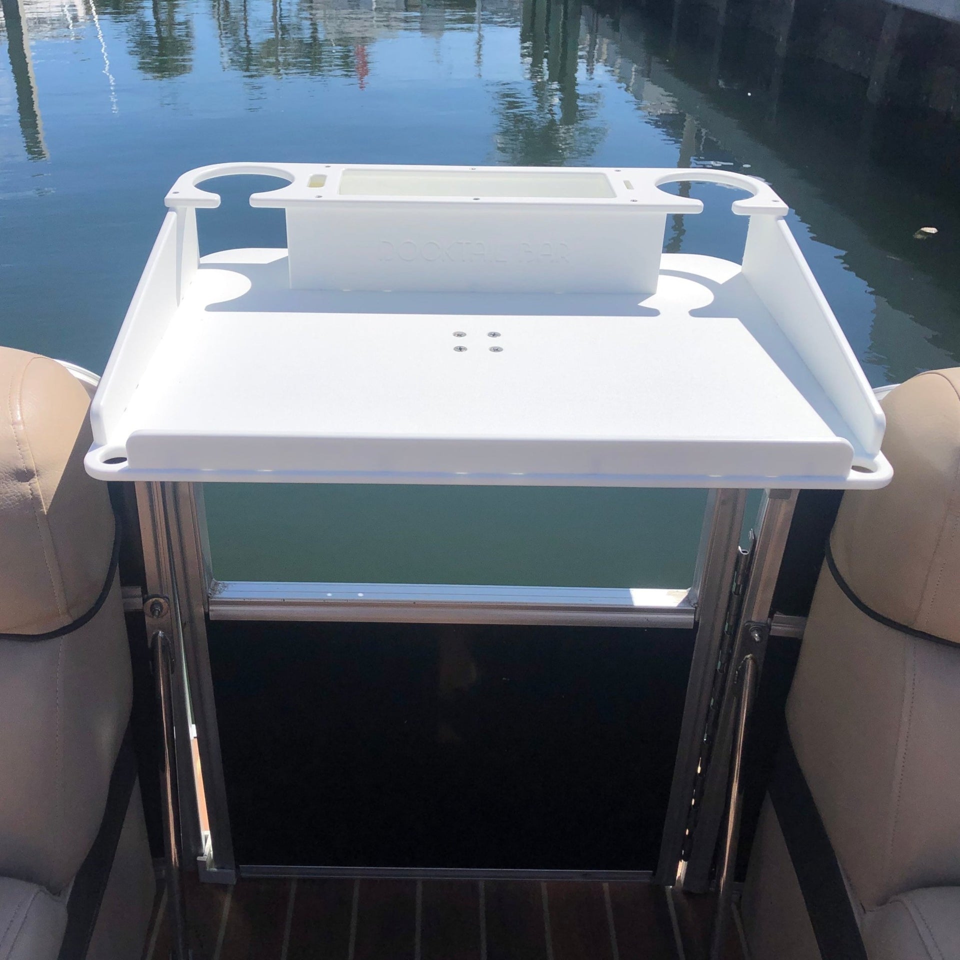 Docktail Utility Boat Table with Pontoon Boat Rail Mount - Docktail Bar