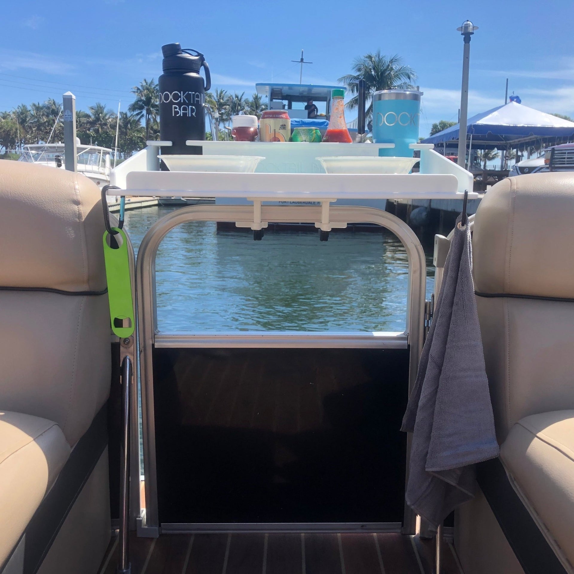 Docktail Utility Boat Table with Pontoon Boat Rail Mount - Docktail Bar
