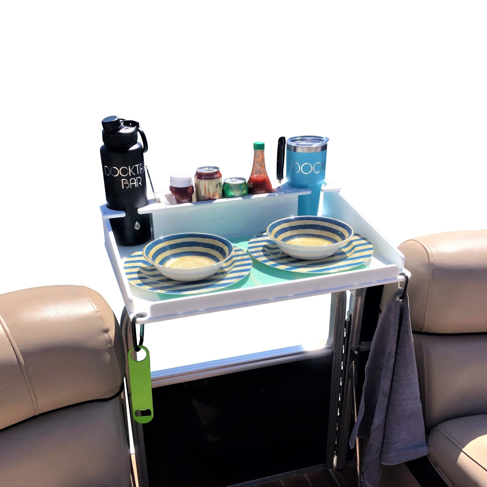 Docktail Utility Boat Table with Pontoon Boat Rail Mount - Docktail Bar