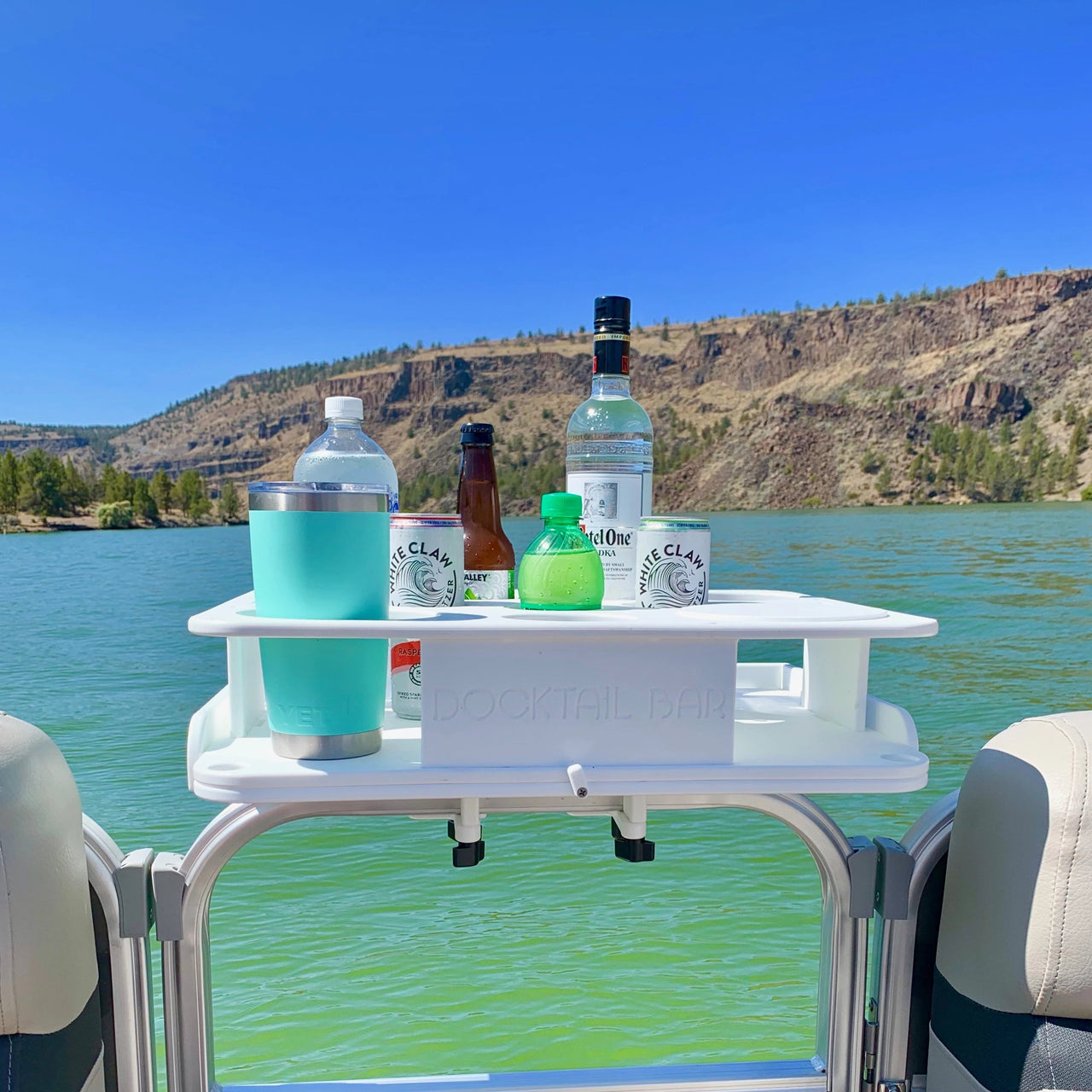 Docktail Boat Table Caddy with Pontoon Boat Rail Mount - Choose Your Color