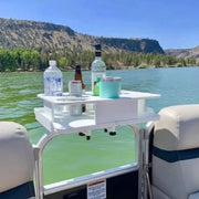The Docktail Boat Table Caddy plus Bait Table with Pontoon Rail Mount - Docktail Bar