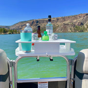 The Docktail Boat Table Caddy plus Bait Table with Pontoon Rail Mount - Docktail Bar