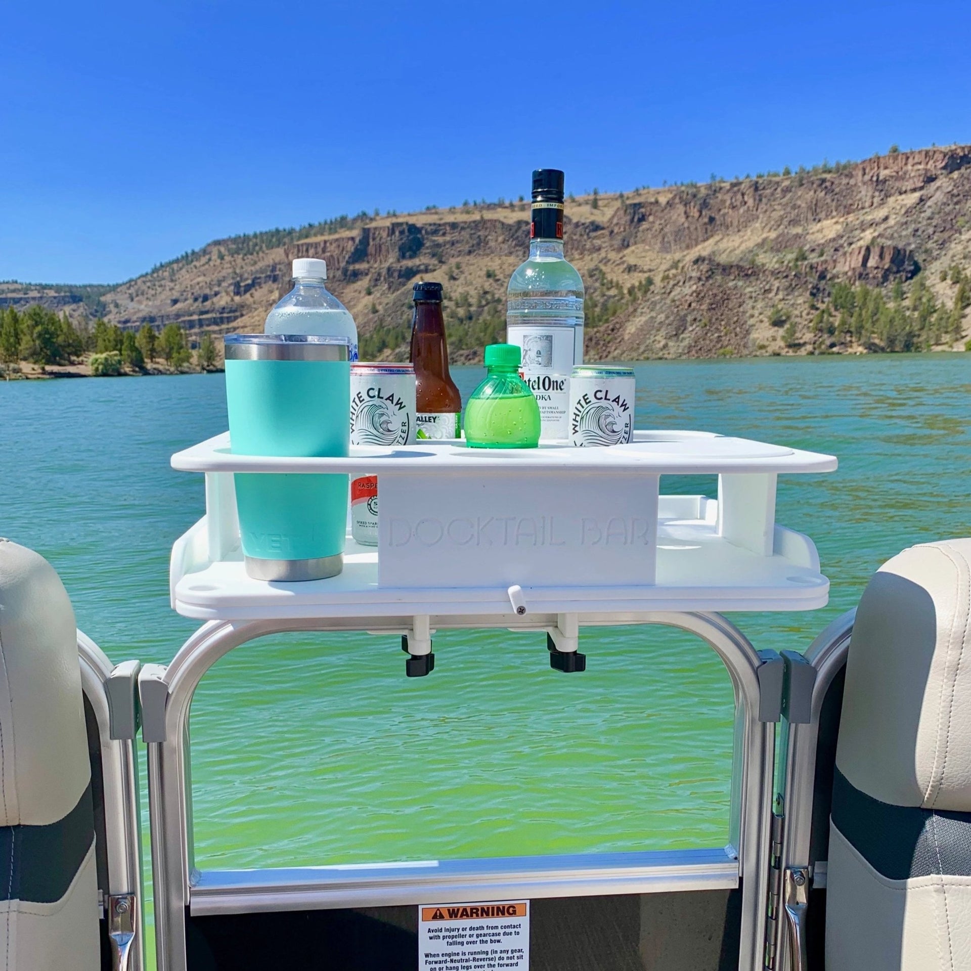 The Docktail Boat Table Caddy plus Bait Table with Pontoon Rail Mount - Docktail Bar
