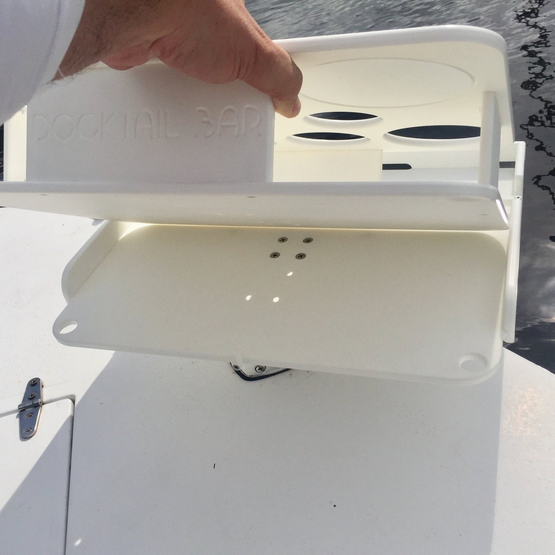 The Docktail Boat Table Caddy plus Bait Table with Pontoon Rail Mount - Docktail Bar