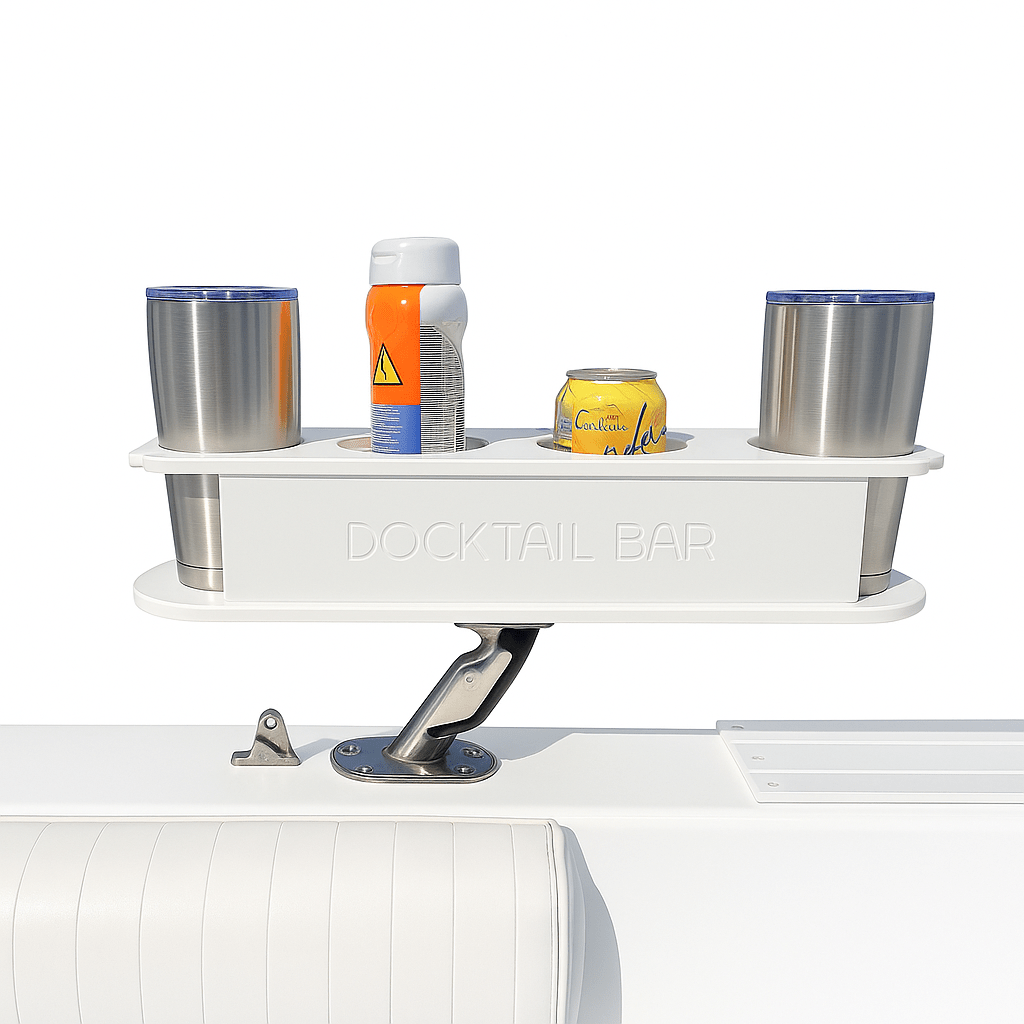 Docktail Bar Cup Holder Caddy for Boats — Includes Adjustable Rod Holder Mountu - Docktail Bar