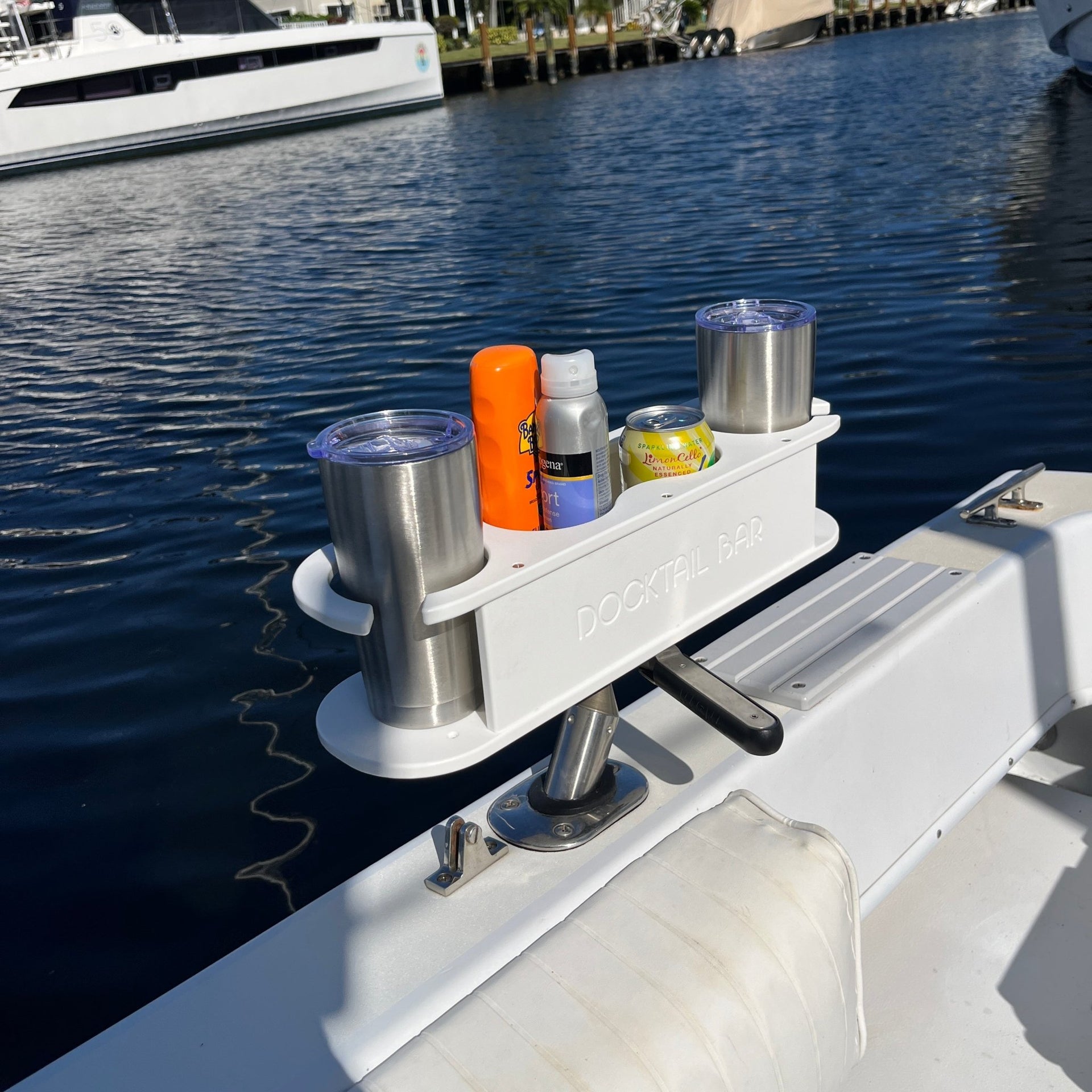 Docktail Bar Cup Holder Caddy for Boats — Includes Adjustable Rod Holder Mountu - Docktail Bar