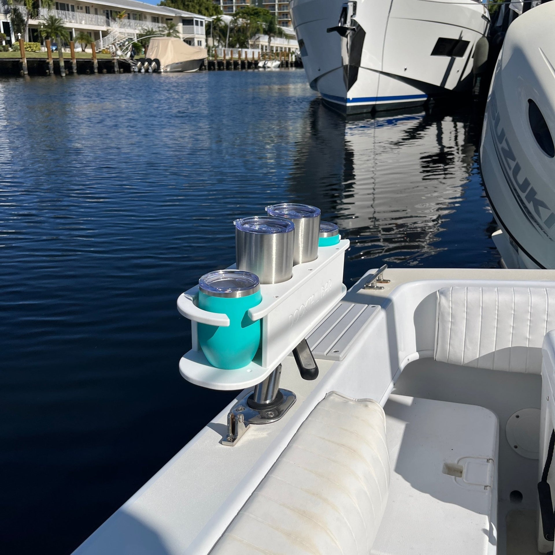 Docktail Bar Cup Holder Caddy for Boats — Includes Adjustable Rod Holder Mountu - Docktail Bar