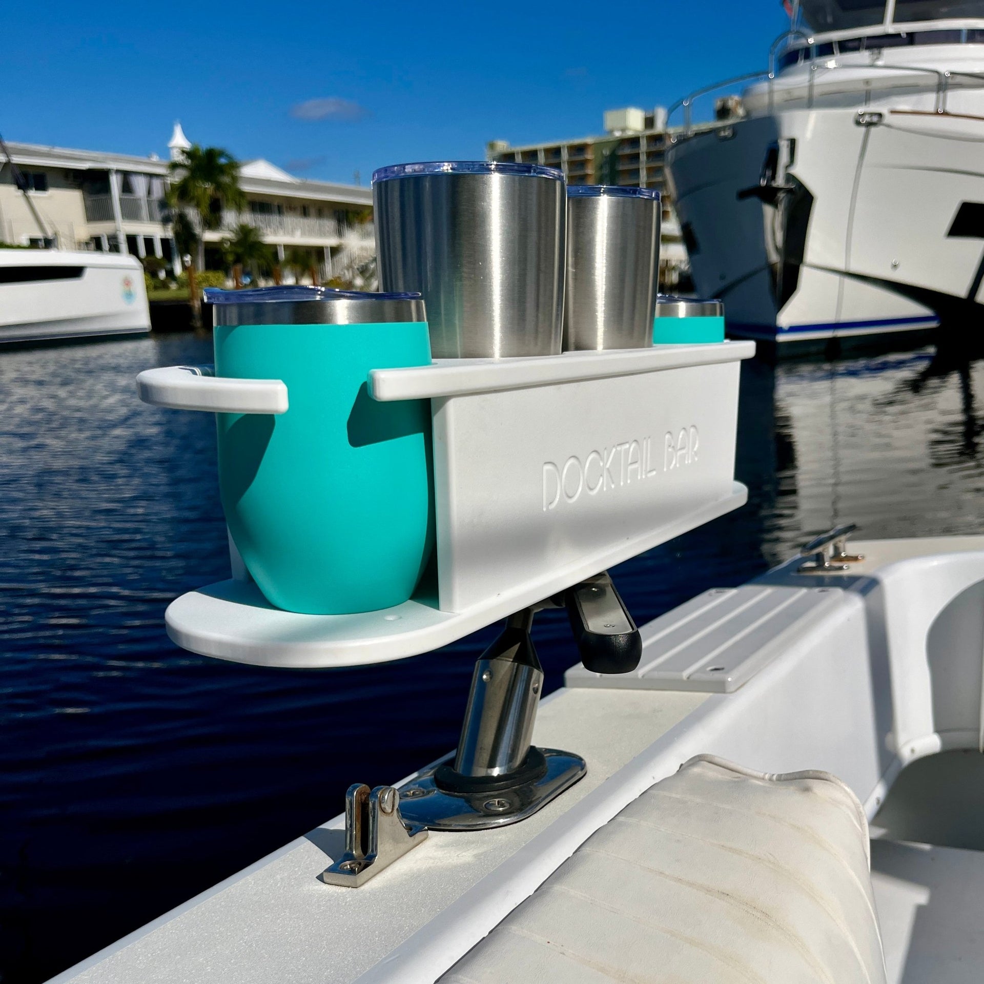 Docktail Bar Cup Holder Caddy for Boats — Includes Adjustable Rod Holder Mountu - Docktail Bar