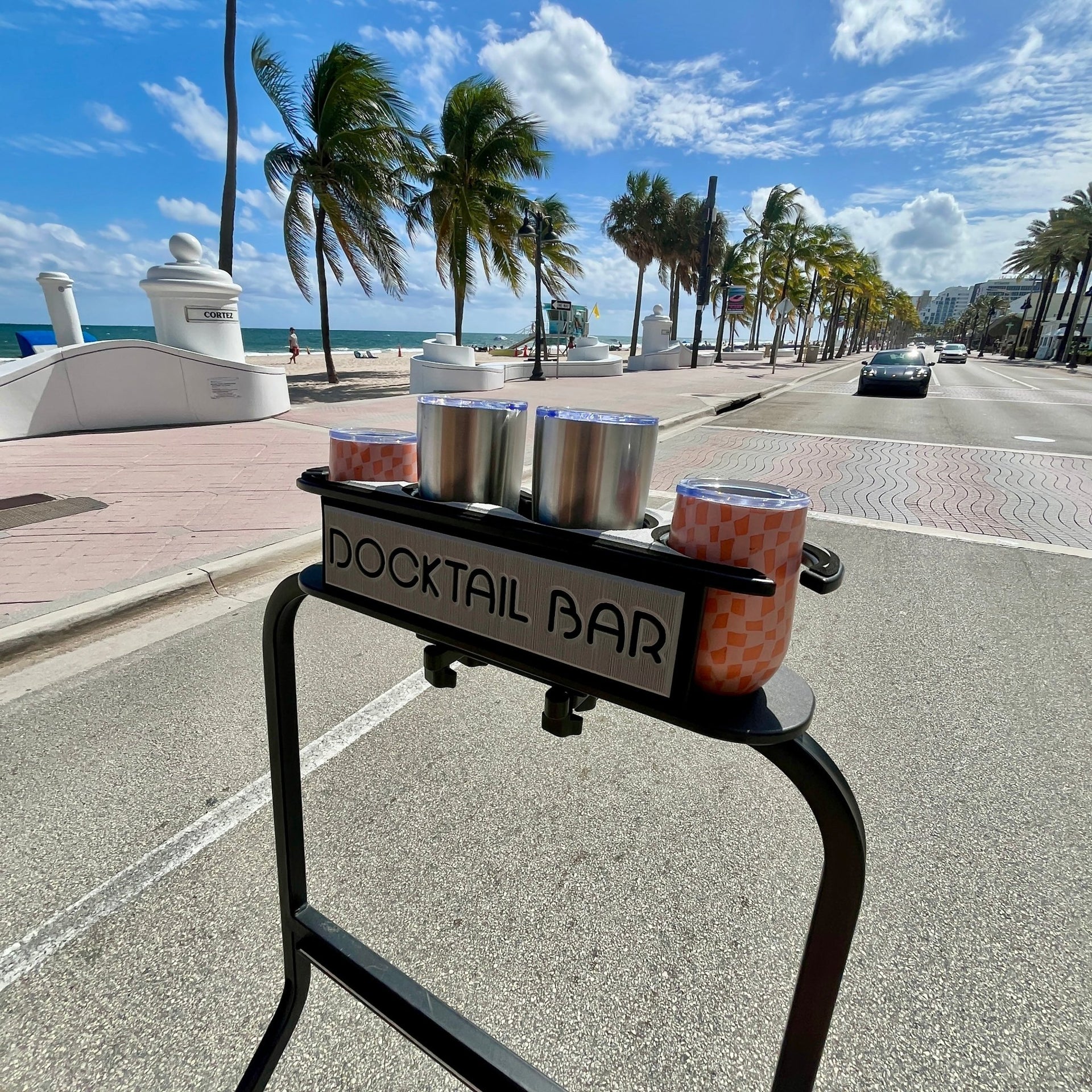 Docktail Bar Golf Cart Cup Holder Caddy for Square or Rectangular Rails - Docktail Bar