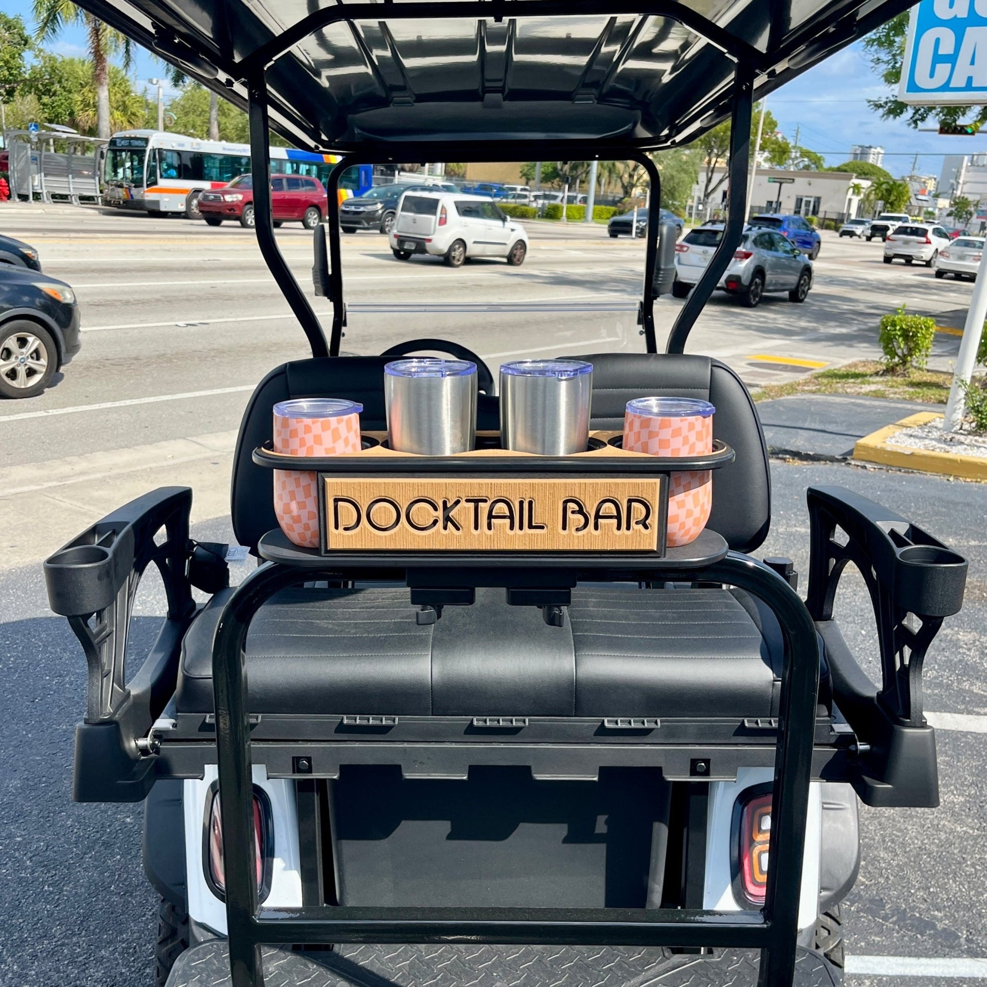 Docktail Bar Golf Cart Cup Holder Caddy for Square or Rectangular Rail Docktail Bar Golf Cart Cup Holder Caddy for Square or Rectangular Rail