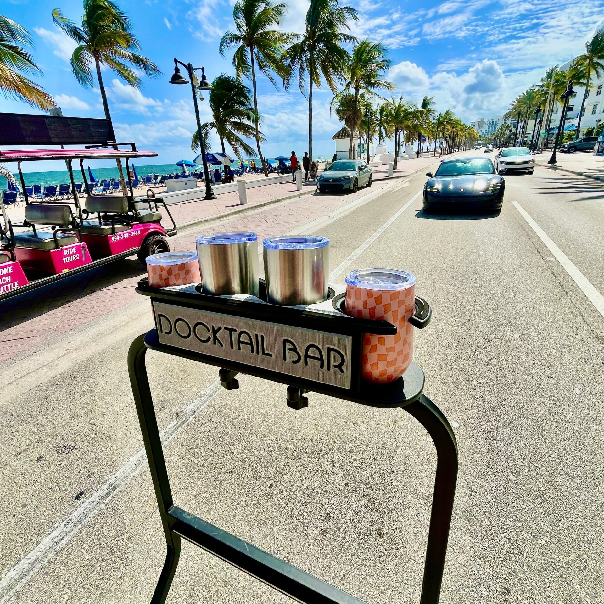 Docktail Bar Golf Cart Cup Holder Caddy for Square or Rectangular Rails - Docktail Bar