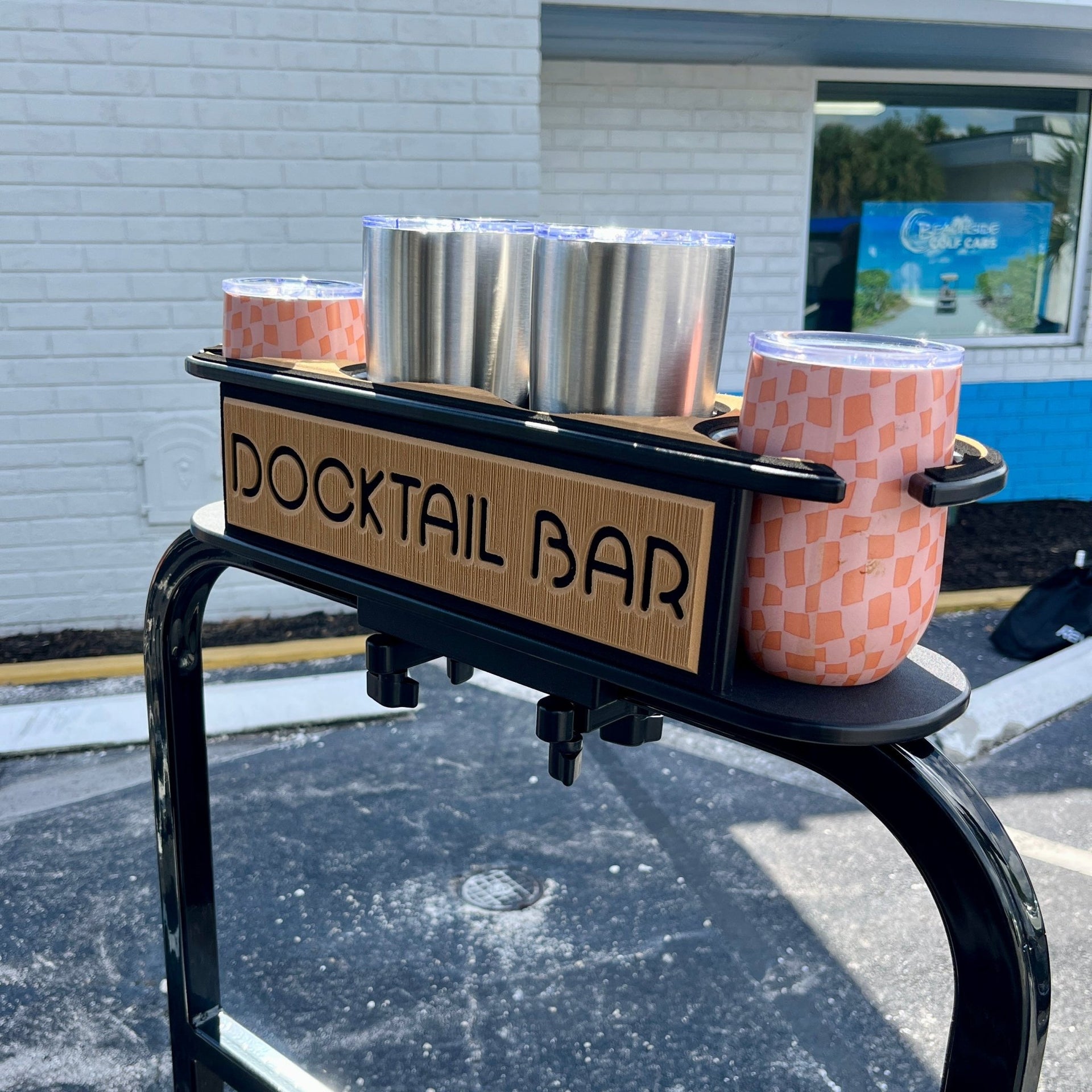 Docktail Bar Golf Cart Cup Holder Caddy for Square or Rectangular Rails - Docktail Bar